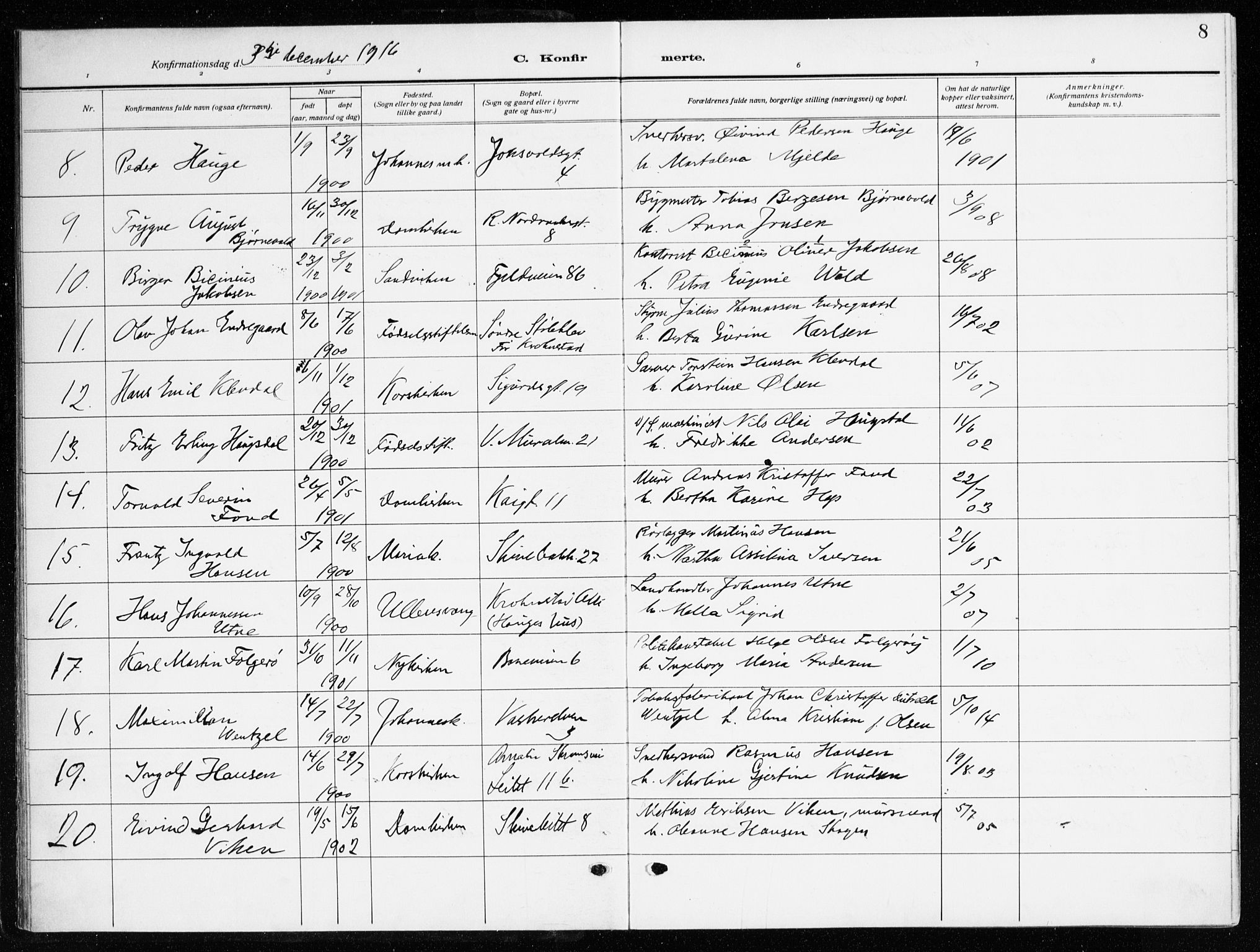 Domkirken sokneprestembete, AV/SAB-A-74801/H/Haa/L0032: Parish register (official) no. C 7, 1915-1930, p. 8