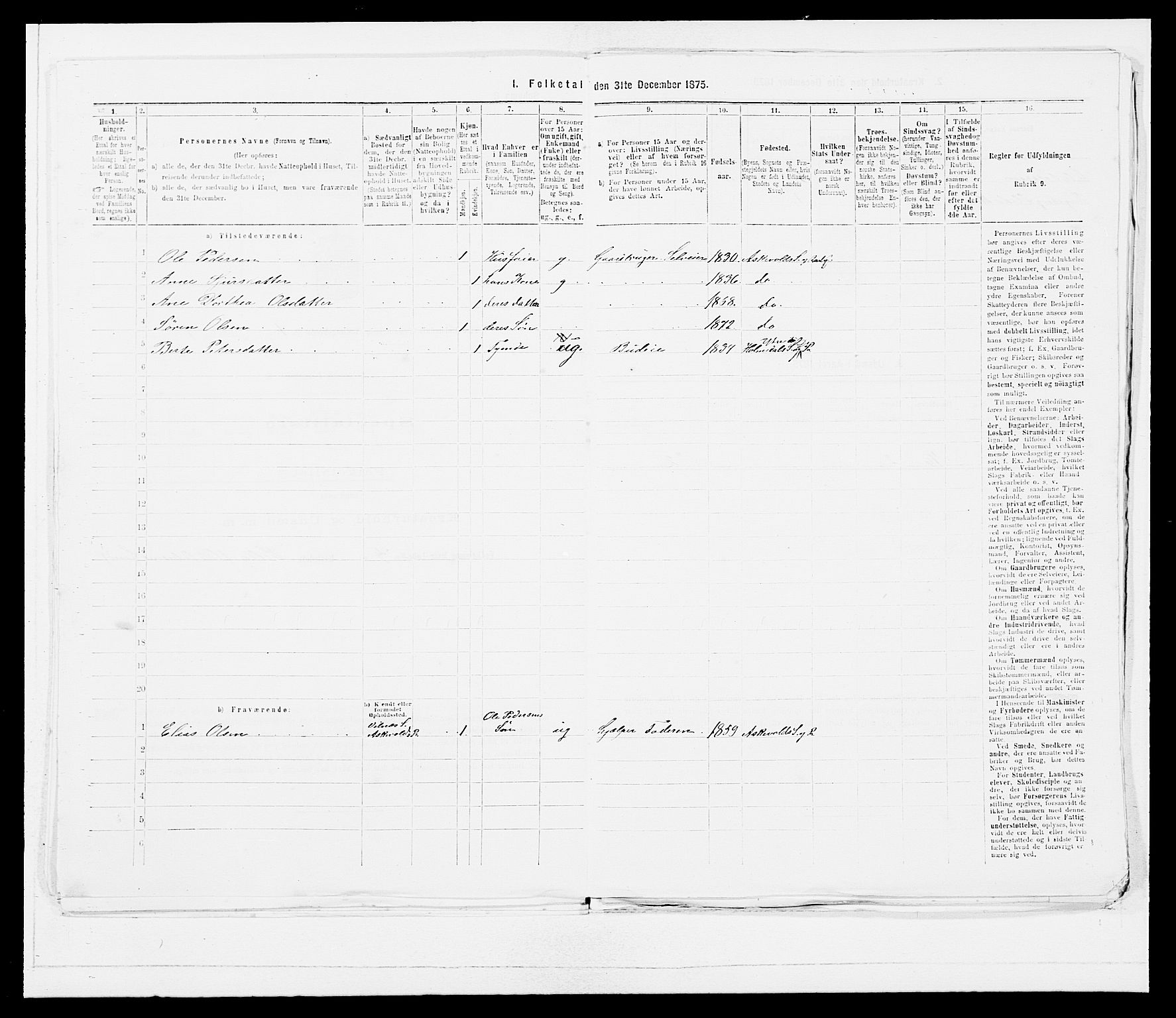 SAB, 1875 census for 1429P Ytre Holmedal, 1875, p. 62