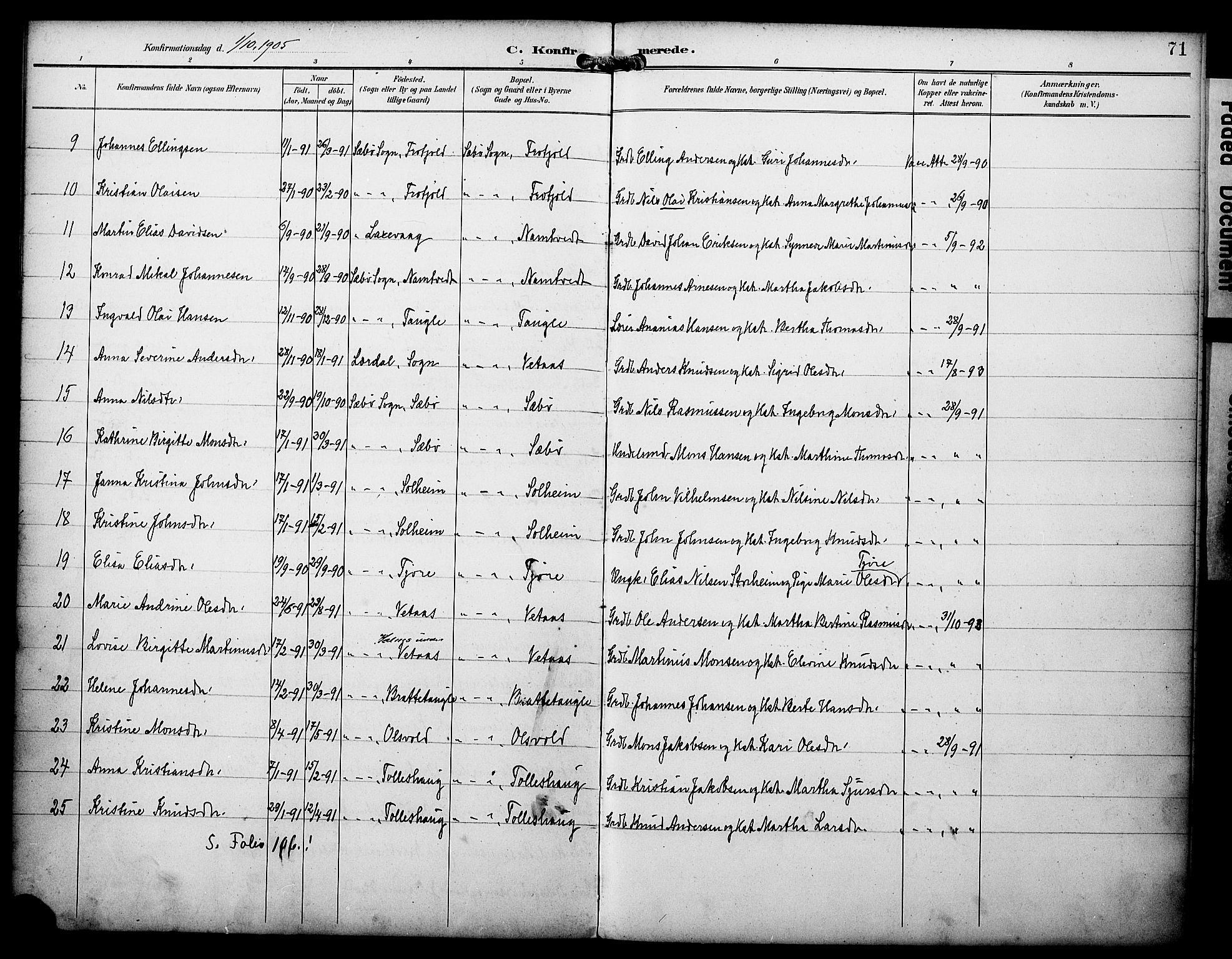 Manger sokneprestembete, AV/SAB-A-76801/H/Haa: Parish register (official) no. D 2, 1894-1908, p. 71