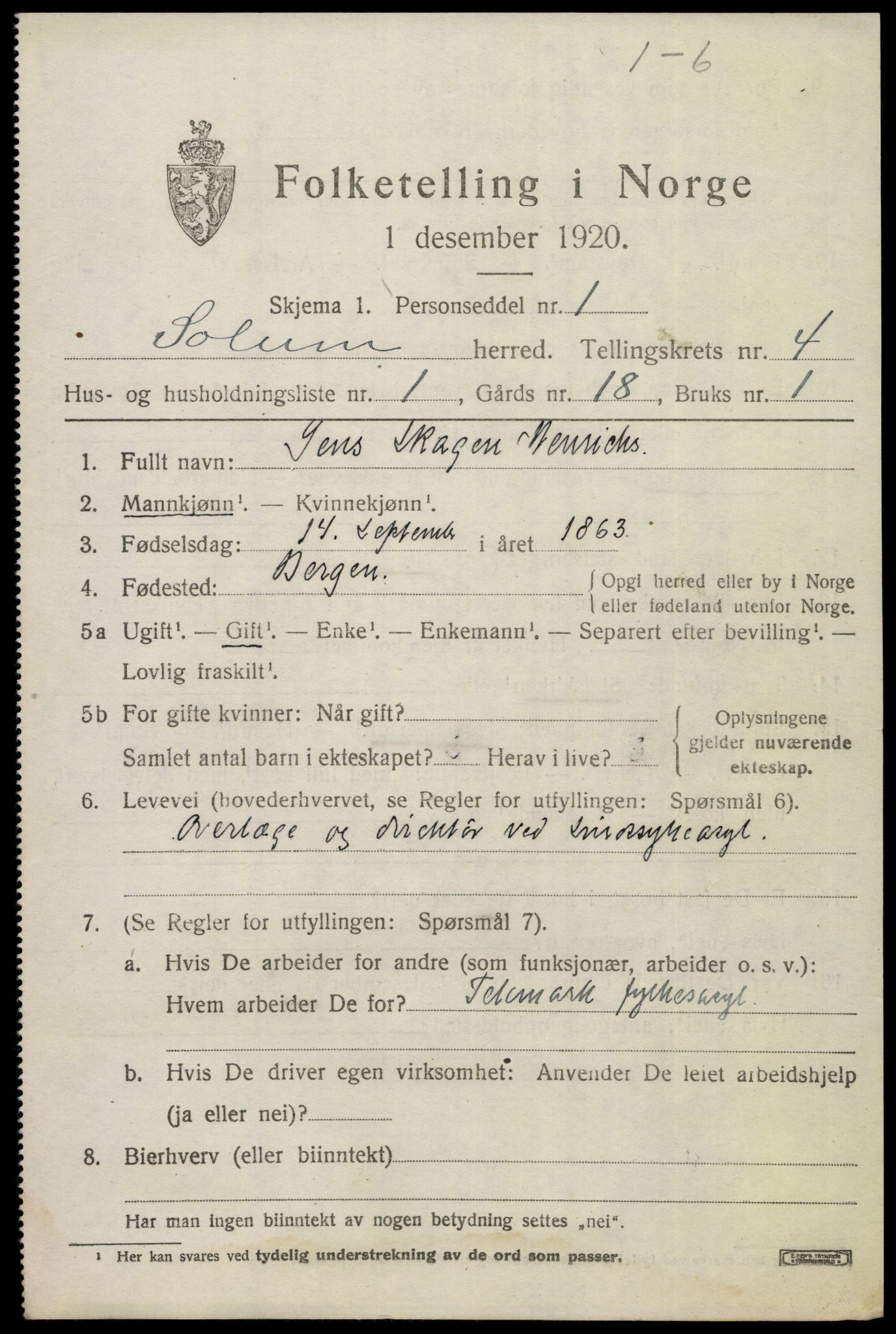 SAKO, 1920 census for Solum, 1920, p. 8174