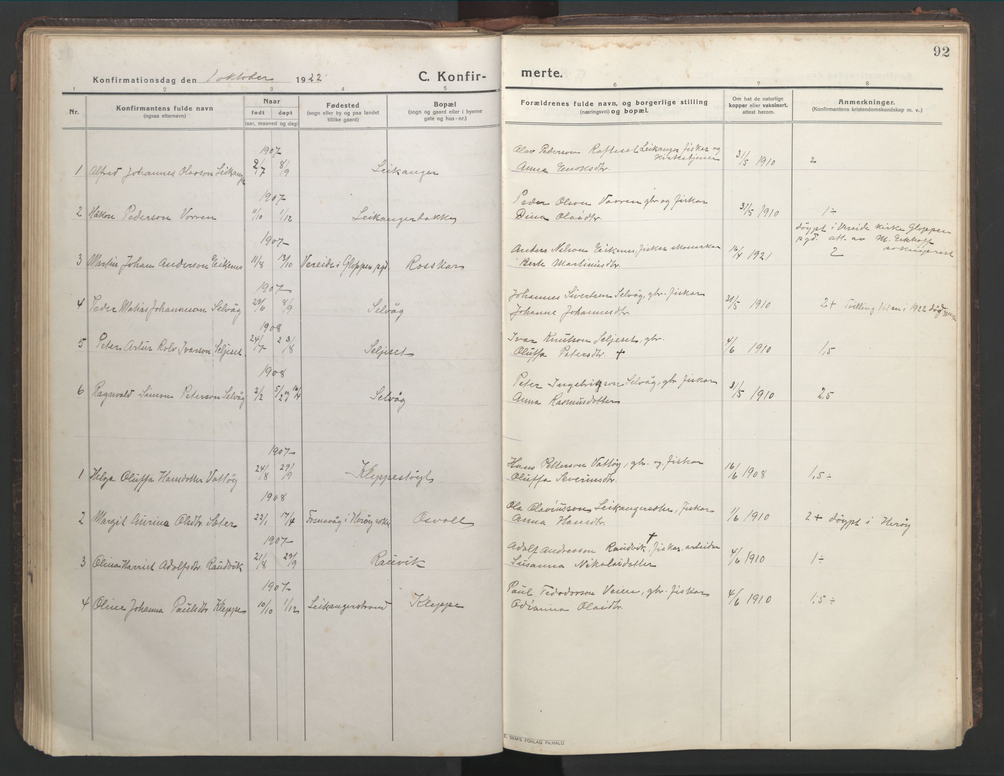 Ministerialprotokoller, klokkerbøker og fødselsregistre - Møre og Romsdal, AV/SAT-A-1454/508/L0099: Parish register (copy) no. 508C03, 1917-1947, p. 92