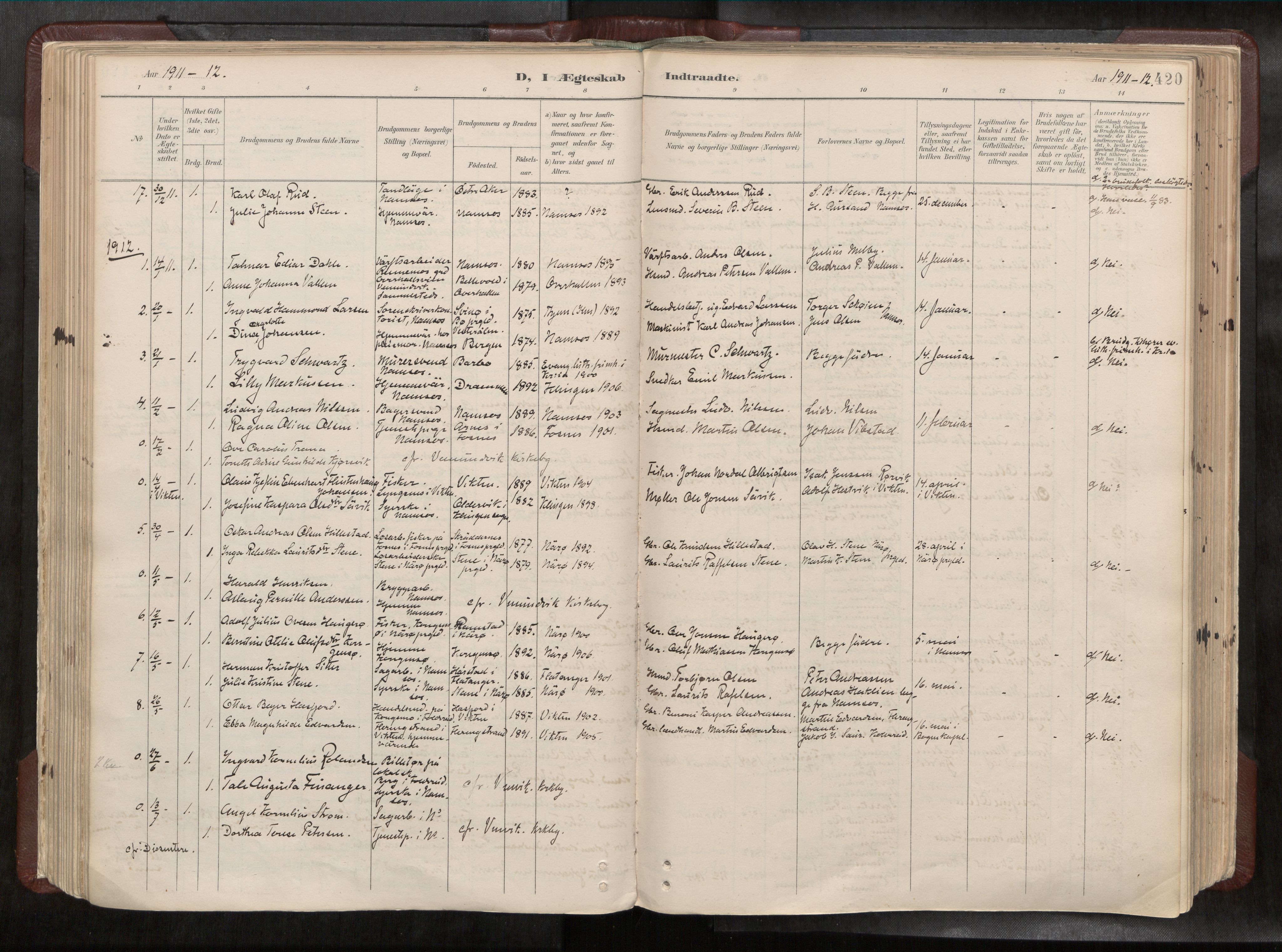 Ministerialprotokoller, klokkerbøker og fødselsregistre - Nord-Trøndelag, SAT/A-1458/768/L0579a: Parish register (official) no. 768A14, 1887-1931, p. 420