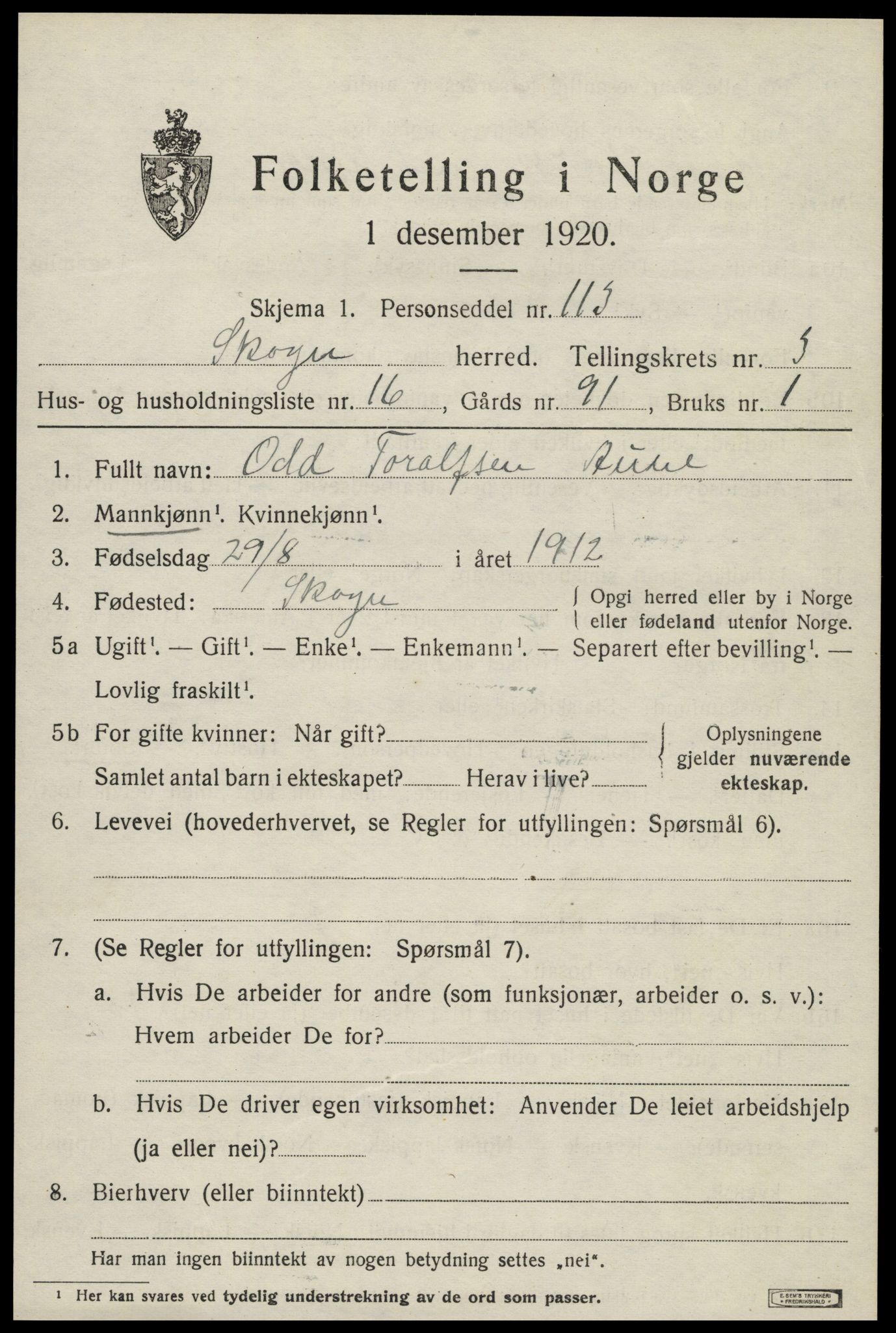 SAT, 1920 census for Skogn, 1920, p. 4819