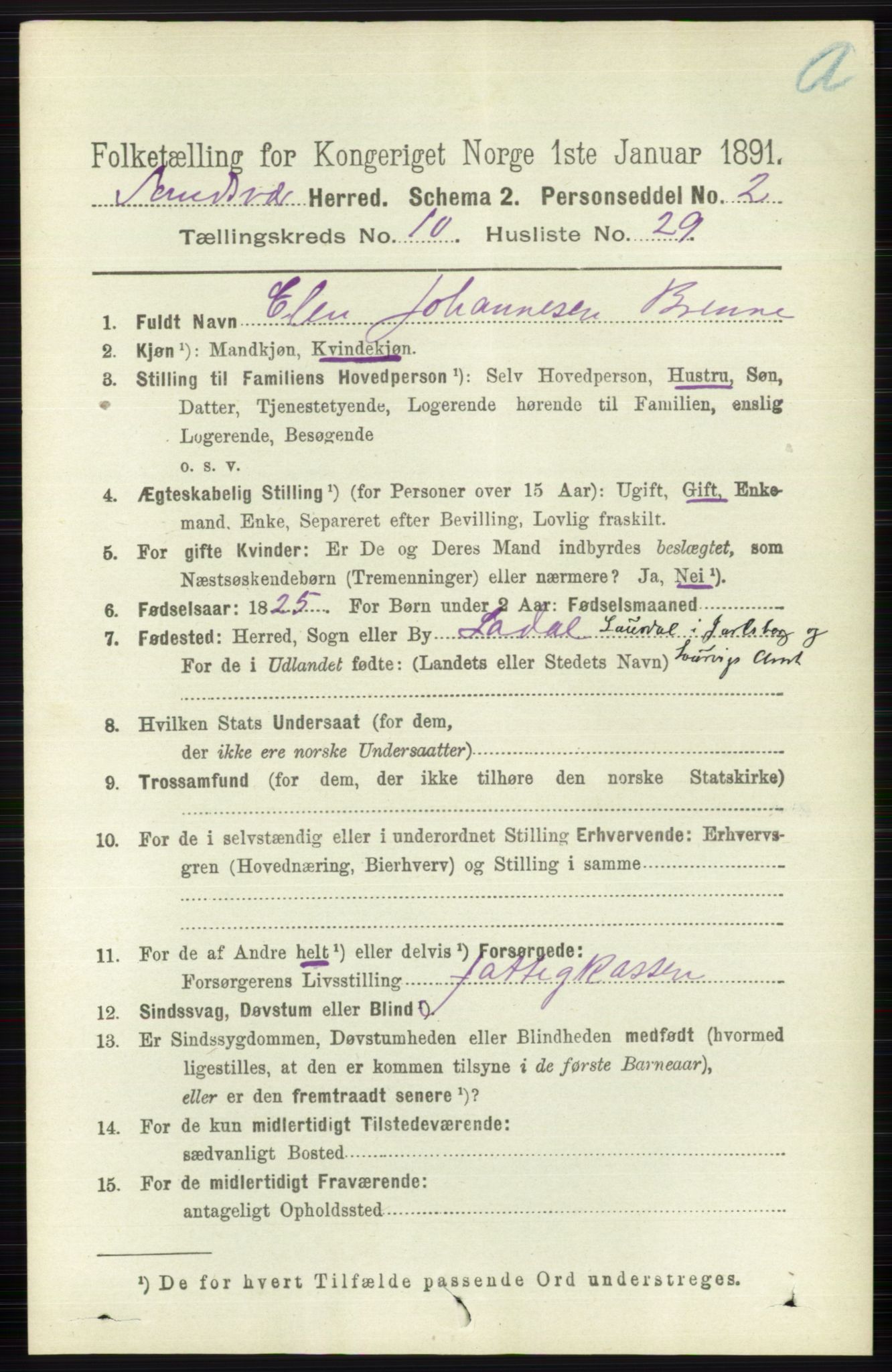 RA, 1891 census for 0629 Sandsvær, 1891, p. 5091