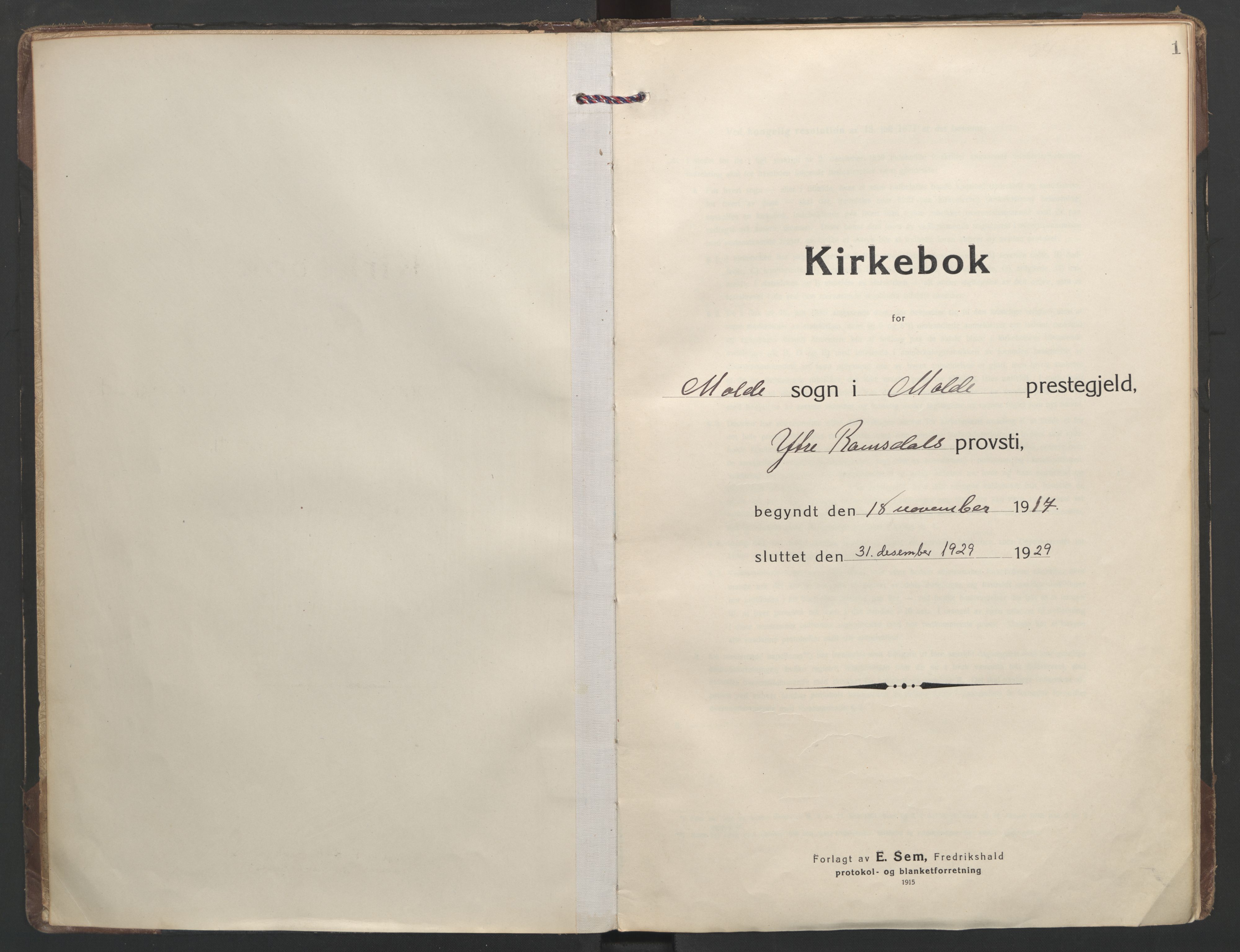 Ministerialprotokoller, klokkerbøker og fødselsregistre - Møre og Romsdal, AV/SAT-A-1454/558/L0696: Parish register (official) no. 558A10, 1917-1929, p. 1