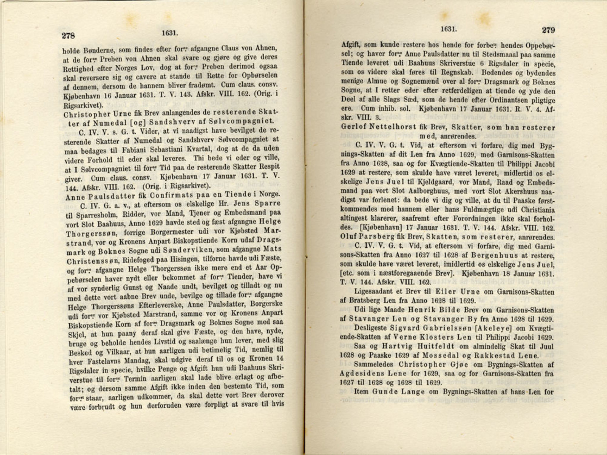 Publikasjoner utgitt av Det Norske Historiske Kildeskriftfond, PUBL/-/-/-: Norske Rigs-Registranter, bind 6, 1628-1634, p. 278-279