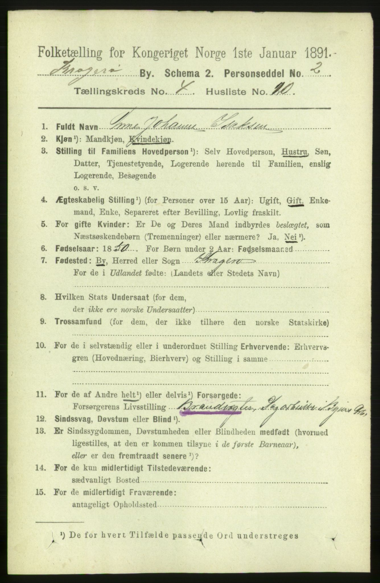 RA, 1891 census for 0801 Kragerø, 1891, p. 2885