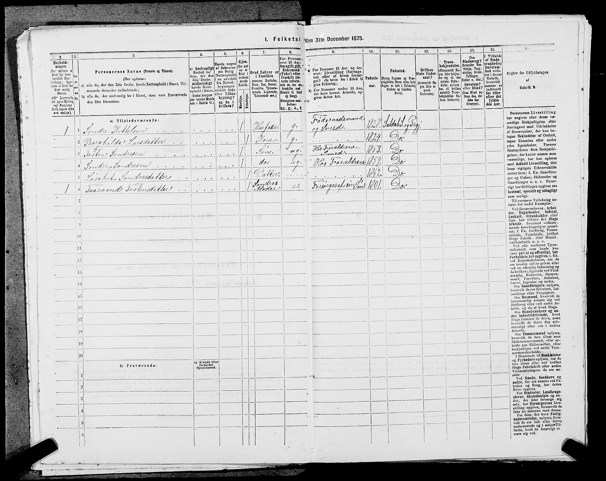 SAST, 1875 census for 1134P Suldal, 1875, p. 522