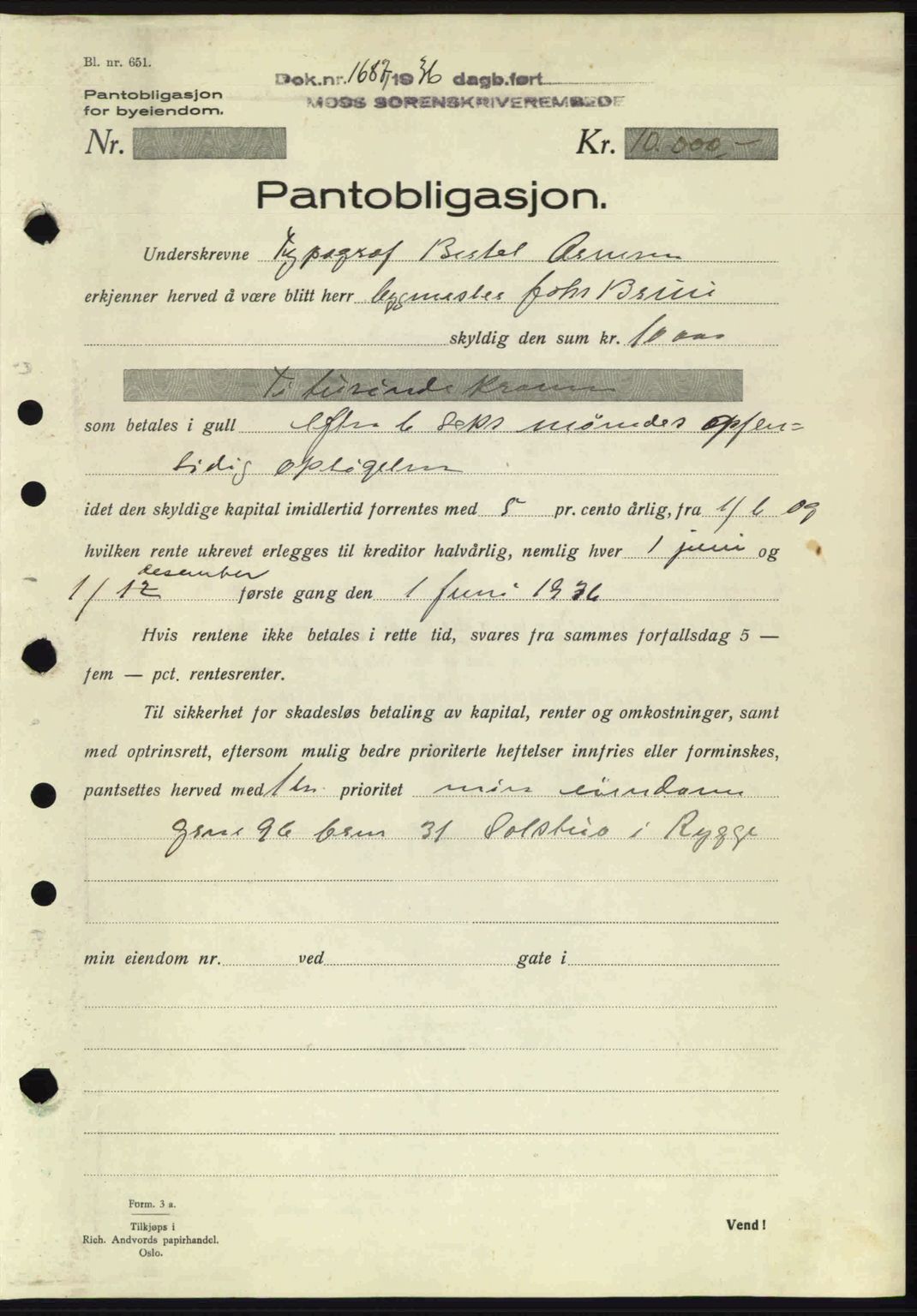 Moss sorenskriveri, AV/SAO-A-10168: Mortgage book no. B2, 1936-1937, Diary no: : 1687/1936