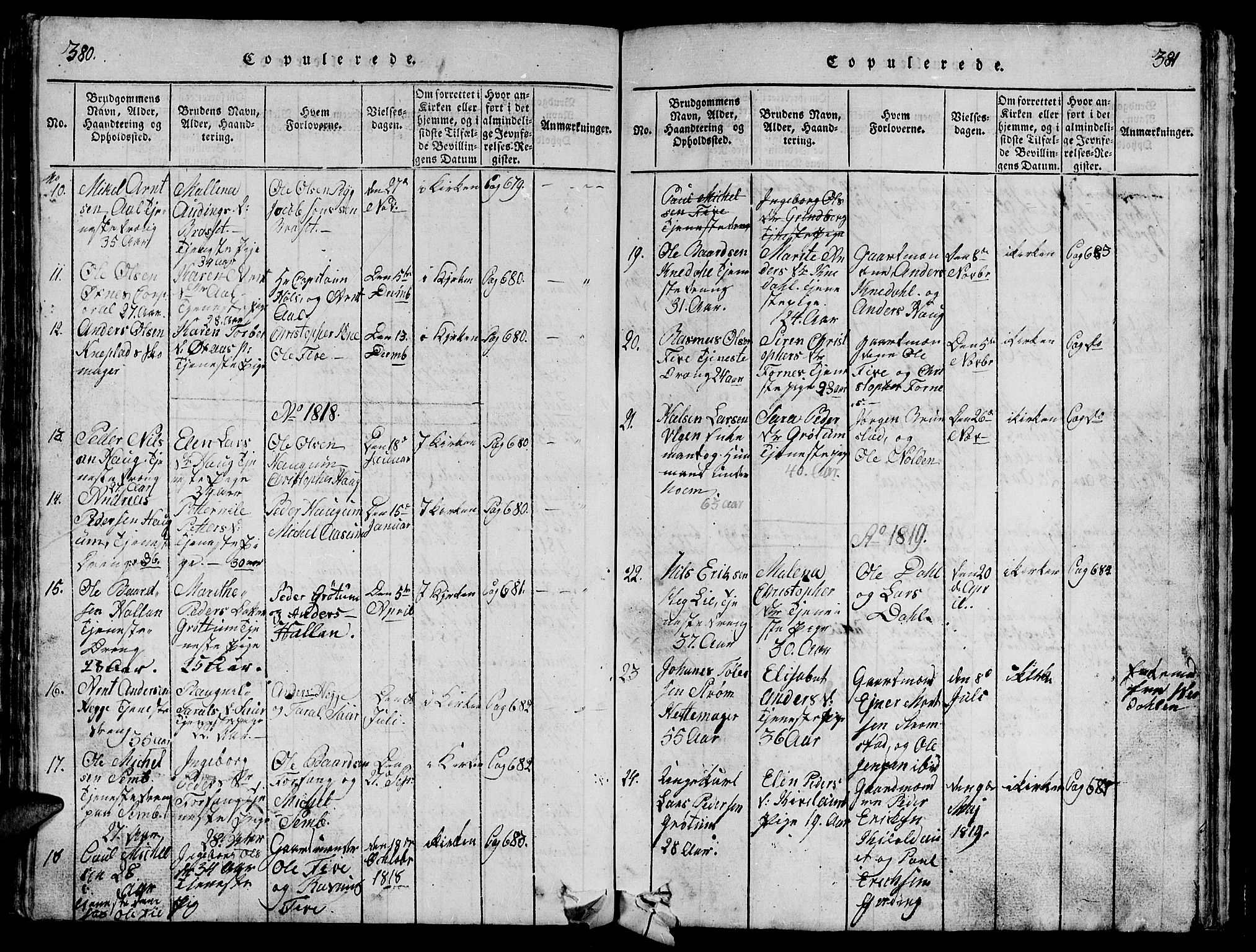 Ministerialprotokoller, klokkerbøker og fødselsregistre - Nord-Trøndelag, SAT/A-1458/747/L0459: Parish register (copy) no. 747C01, 1816-1842, p. 380-381