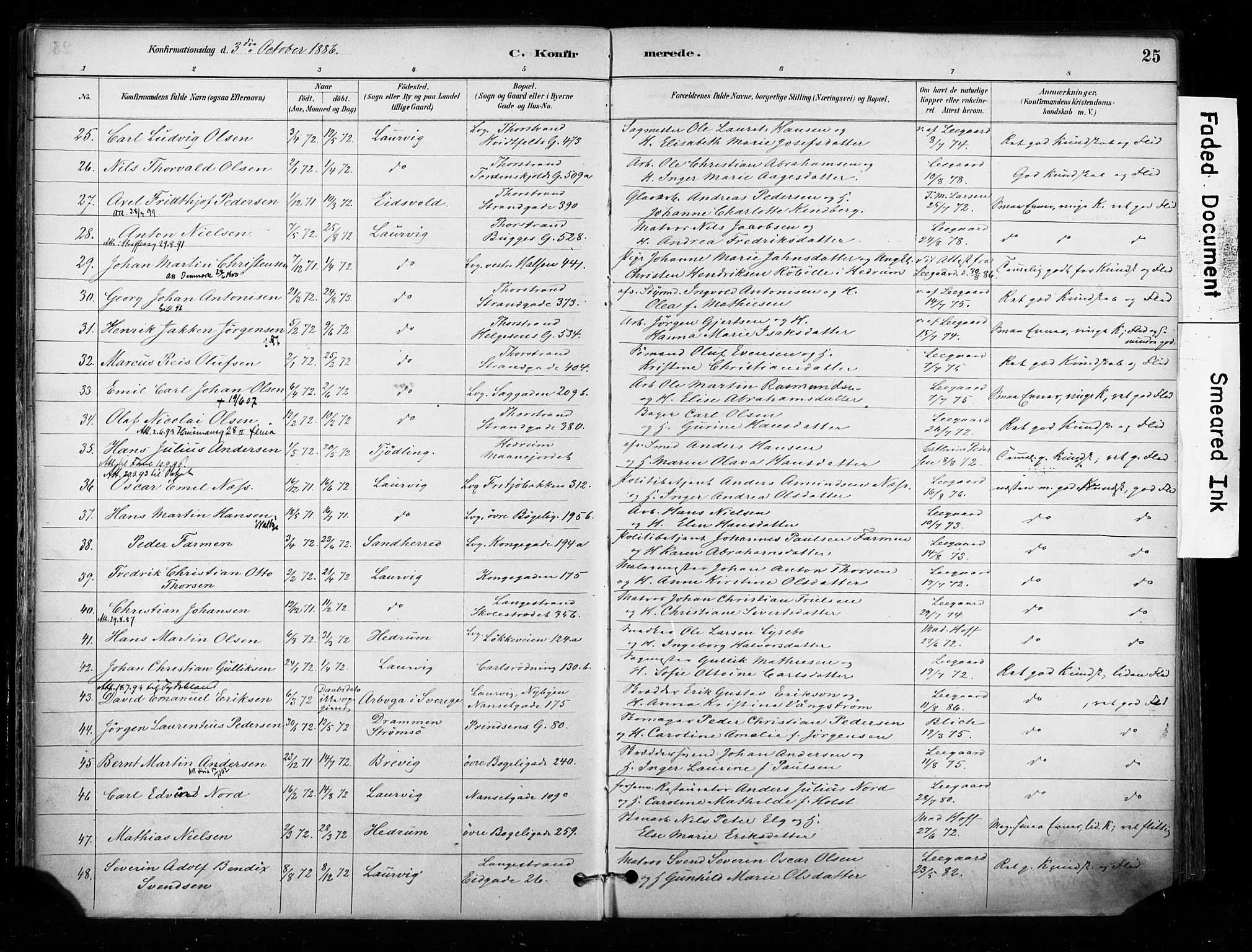 Larvik kirkebøker, AV/SAKO-A-352/F/Fa/L0008: Parish register (official) no. I 8, 1884-1902, p. 25