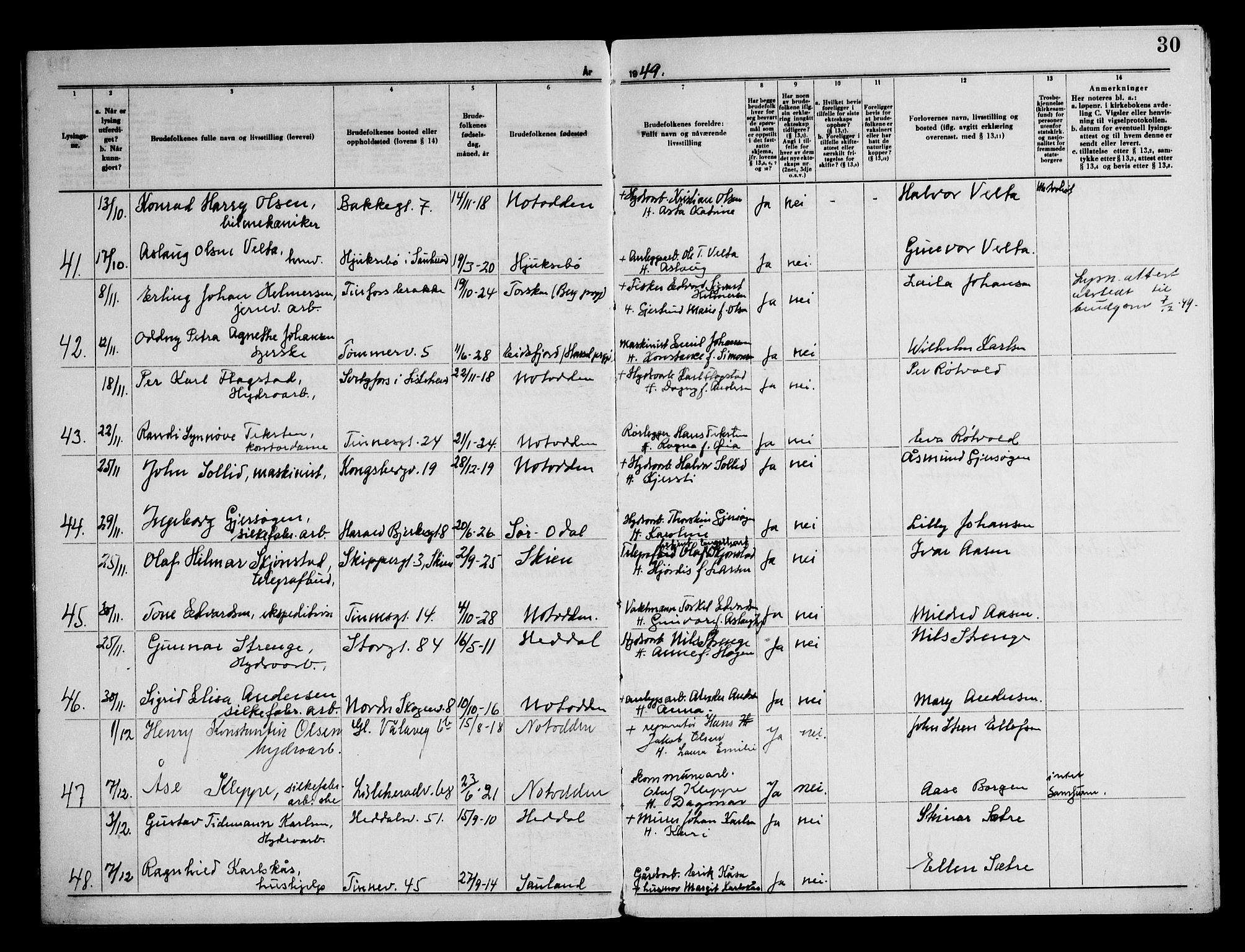 Notodden kirkebøker, SAKO/A-290/H/Ha/L0002: Banns register no. 2, 1946-1958, p. 30