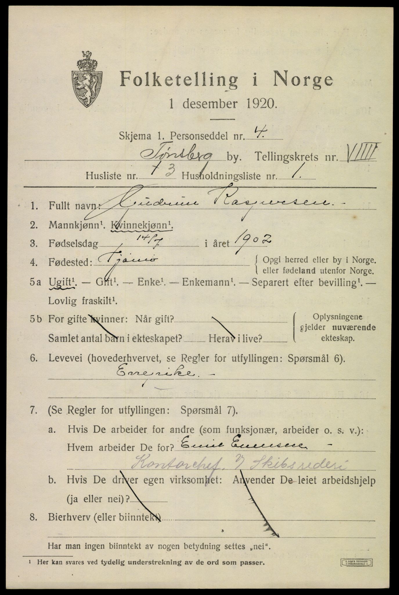 SAKO, 1920 census for Tønsberg, 1920, p. 17337