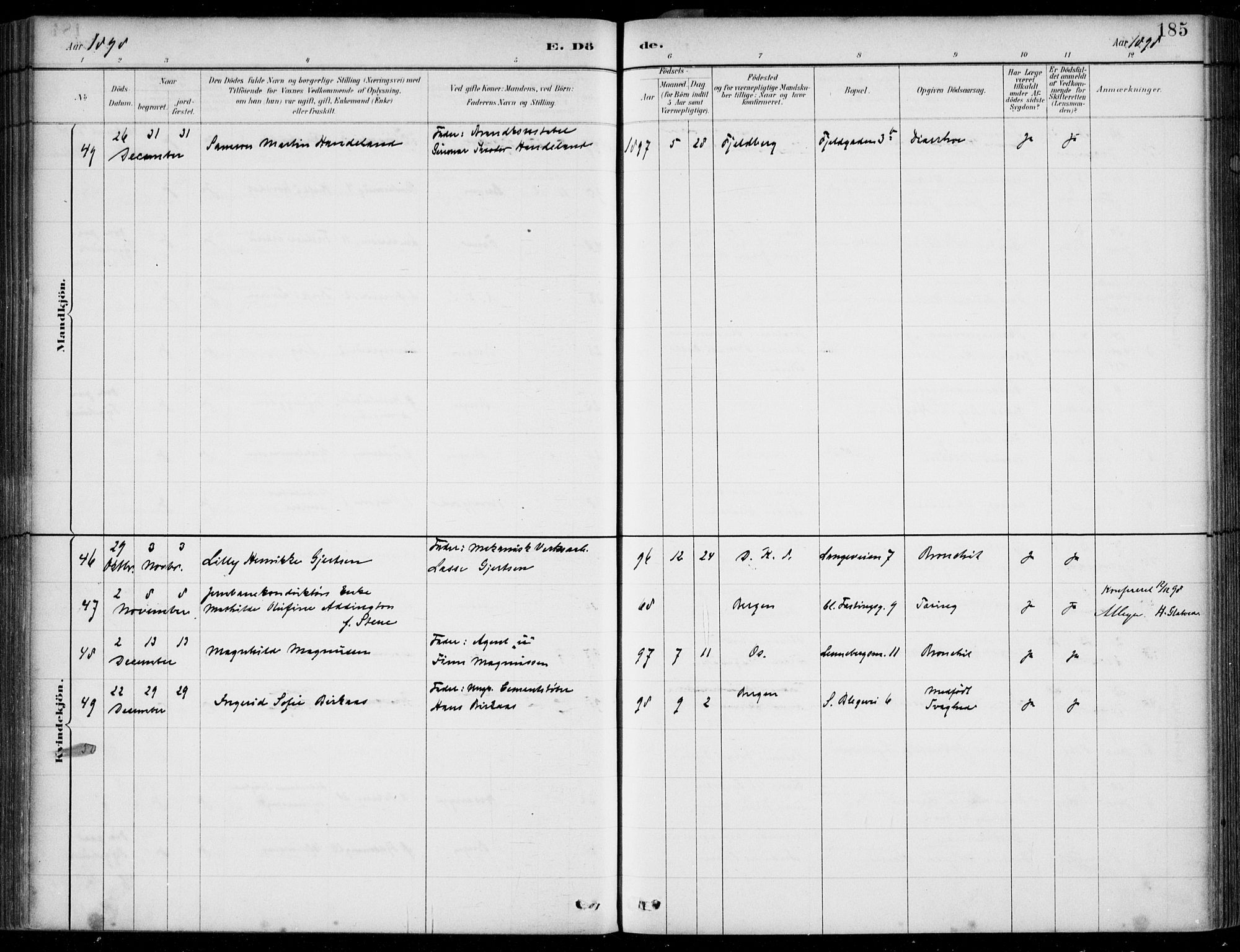 Korskirken sokneprestembete, SAB/A-76101/H/Hab: Parish register (copy) no. E 4, 1884-1910, p. 185