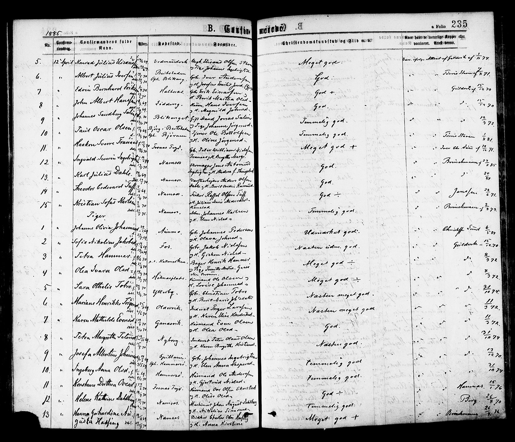 Ministerialprotokoller, klokkerbøker og fødselsregistre - Nord-Trøndelag, AV/SAT-A-1458/768/L0572: Parish register (official) no. 768A07, 1874-1886, p. 235