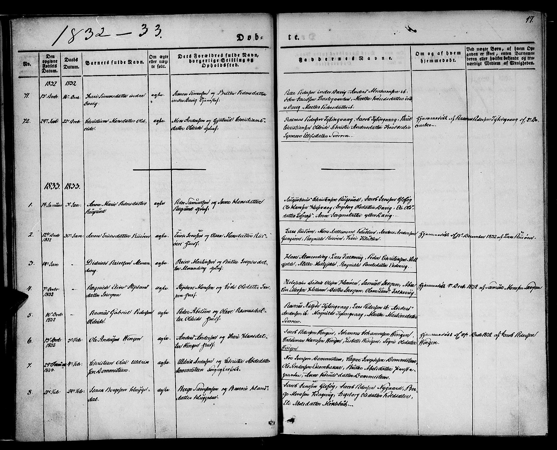 Davik sokneprestembete, SAB/A-79701/H/Haa/Haaa/L0004: Parish register (official) no. A 4, 1830-1849, p. 17