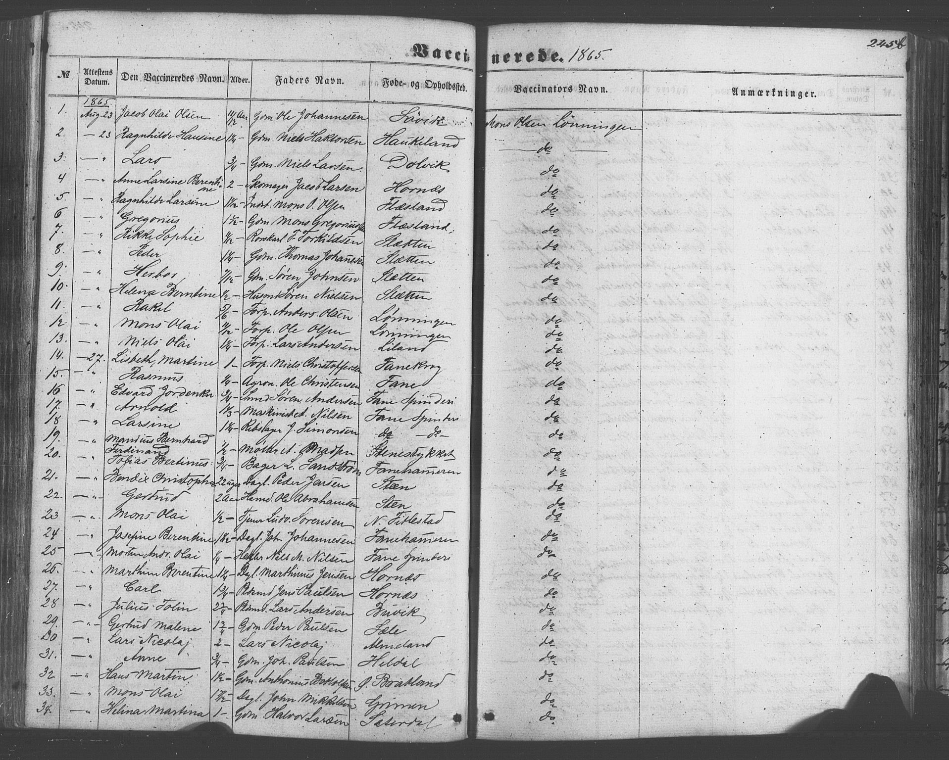 Fana Sokneprestembete, SAB/A-75101/H/Haa/Haaa/L0012: Parish register (official) no. A 12, 1862-1878, p. 245