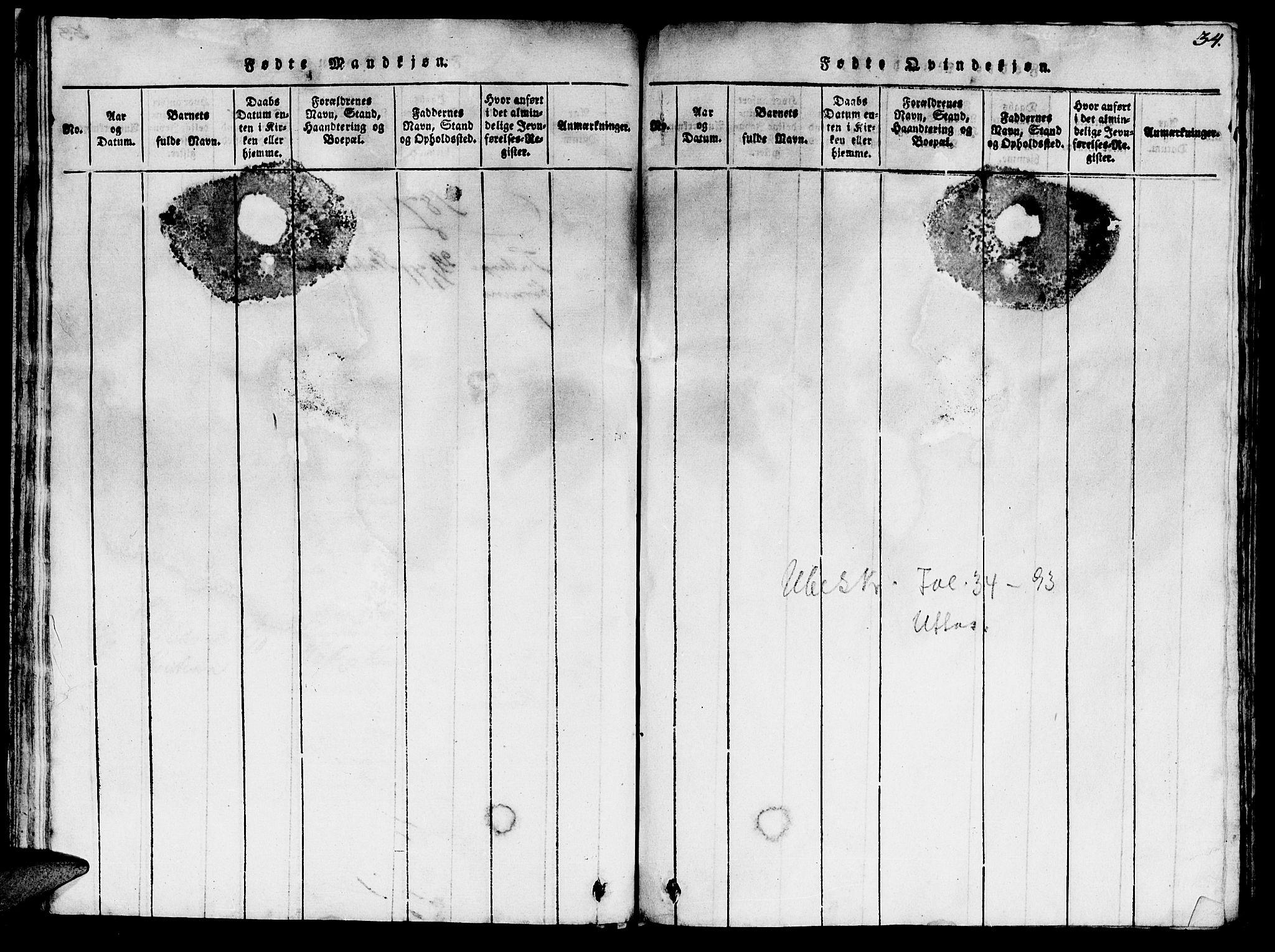 Ministerialprotokoller, klokkerbøker og fødselsregistre - Sør-Trøndelag, SAT/A-1456/623/L0478: Parish register (copy) no. 623C01, 1815-1873, p. 34
