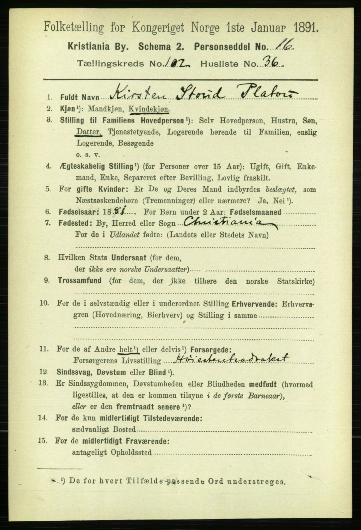 RA, 1891 census for 0301 Kristiania, 1891, p. 51303