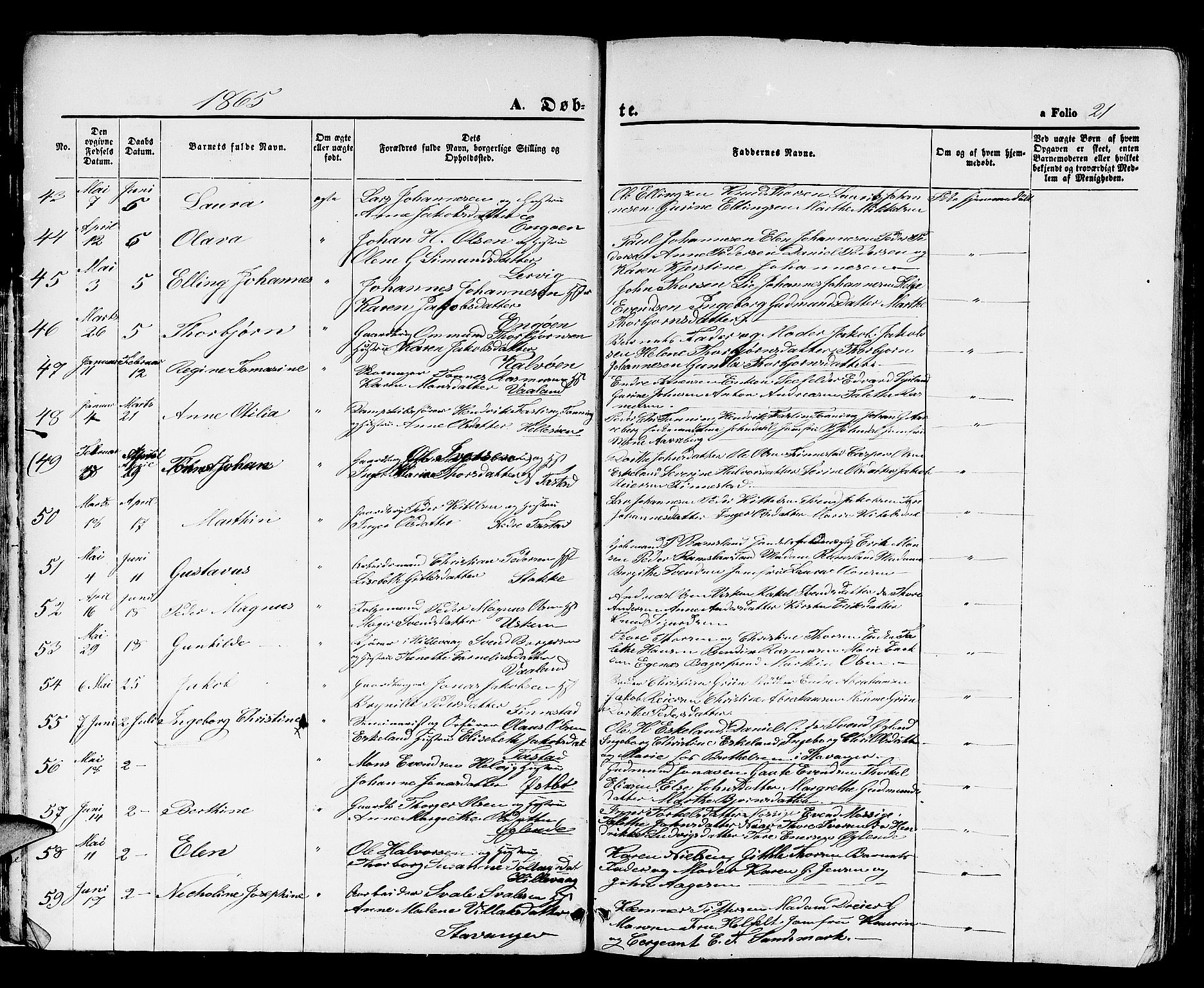 Hetland sokneprestkontor, SAST/A-101826/30/30BB/L0003: Parish register (copy) no. B 3, 1863-1877, p. 21