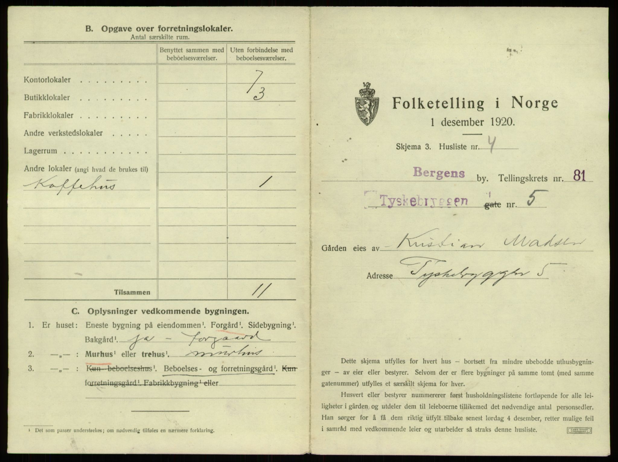 SAB, 1920 census for Bergen, 1920, p. 7696