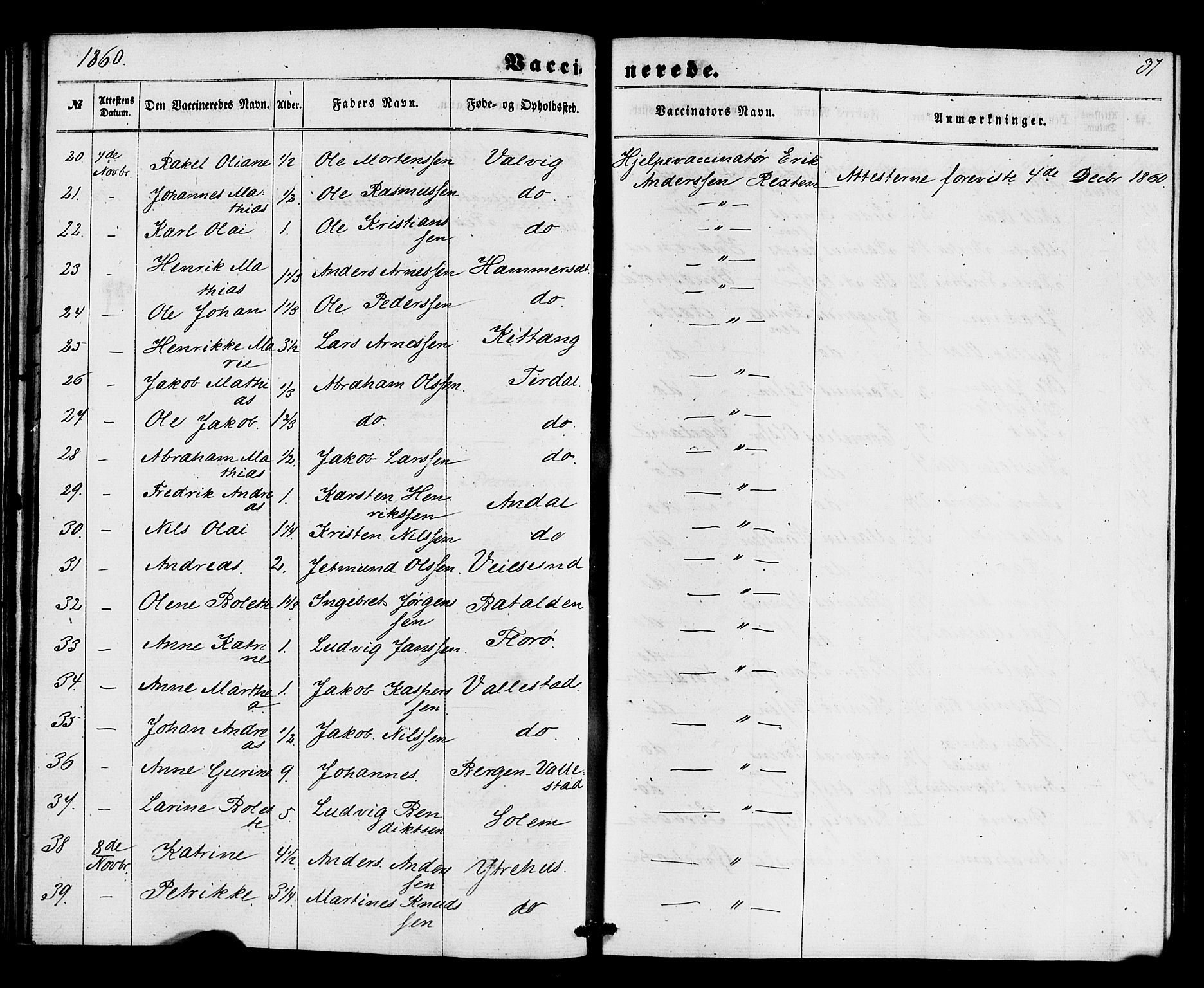 Kinn sokneprestembete, SAB/A-80801/H/Haa/Haaa/L0017: Parish register (official) no. A 17, 1858-1867, p. 37