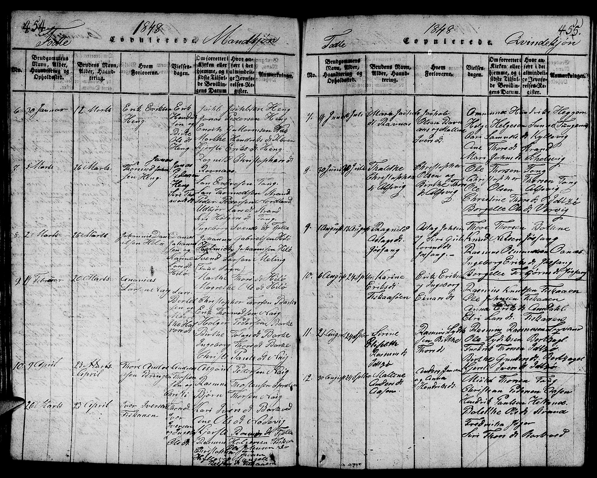 Strand sokneprestkontor, AV/SAST-A-101828/H/Ha/Hab/L0001: Parish register (copy) no. B 1, 1816-1854, p. 454-455