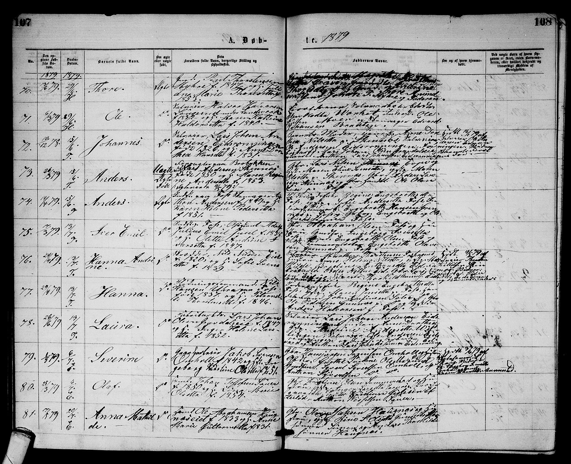 Sandsvær kirkebøker, AV/SAKO-A-244/G/Gb/L0001: Parish register (copy) no. II 1, 1874-1885, p. 107-108