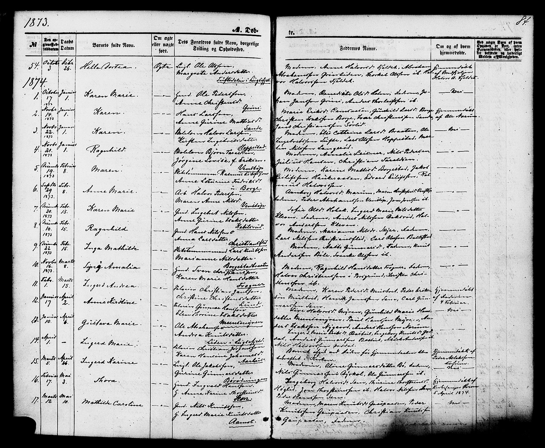 Gjerpen kirkebøker, SAKO/A-265/F/Fa/L0009: Parish register (official) no. I 9, 1872-1885, p. 84