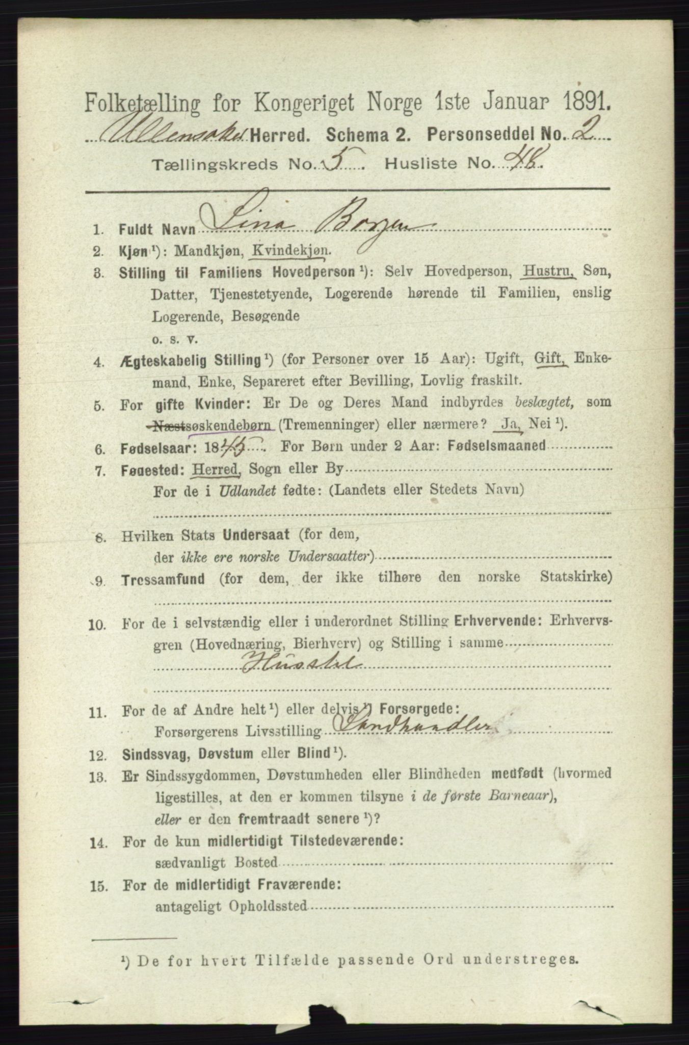 RA, 1891 census for 0235 Ullensaker, 1891, p. 2351