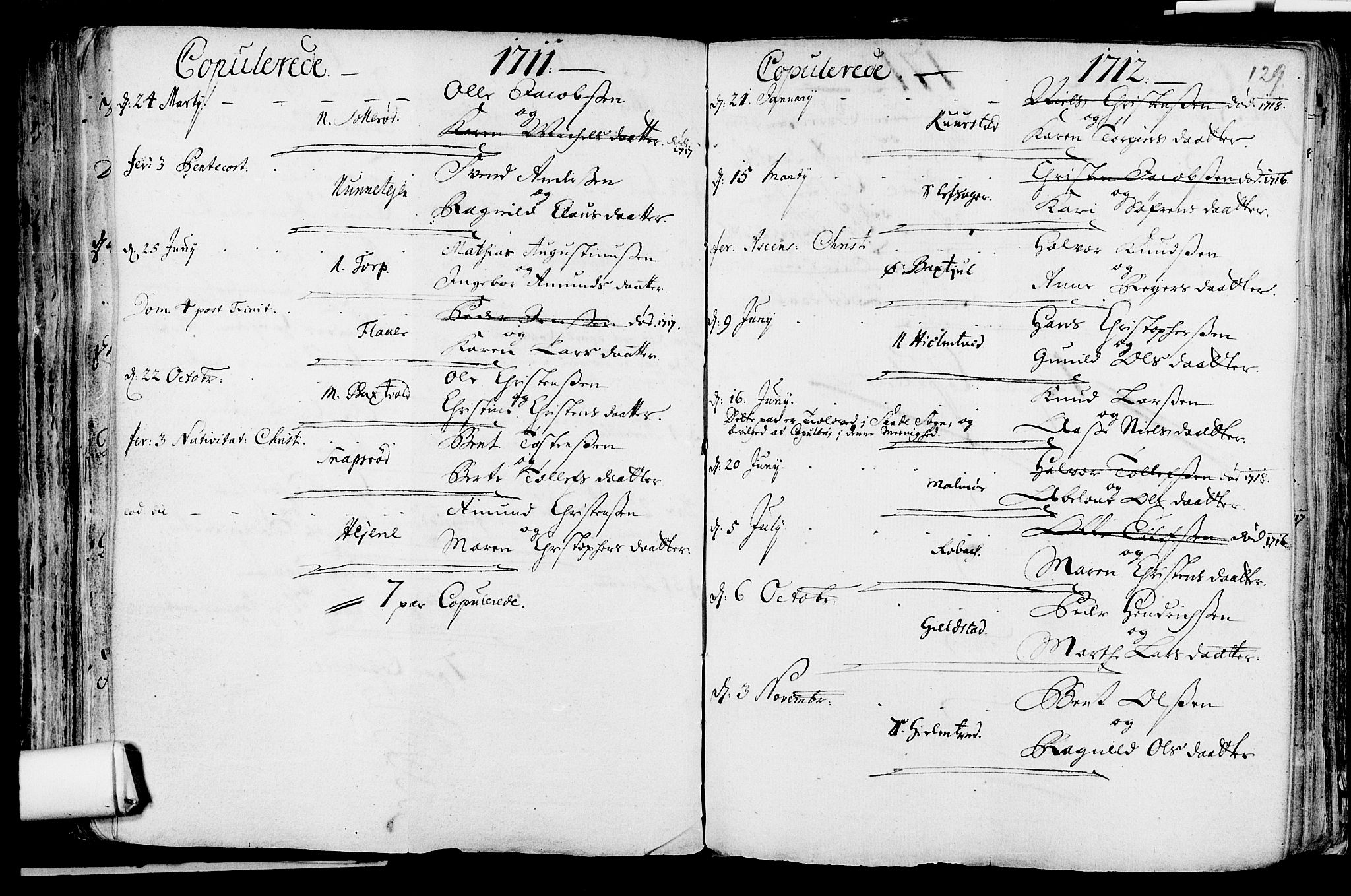 Våle kirkebøker, SAKO/A-334/F/Fa/L0002: Parish register (official) no. I 2, 1705-1732, p. 129