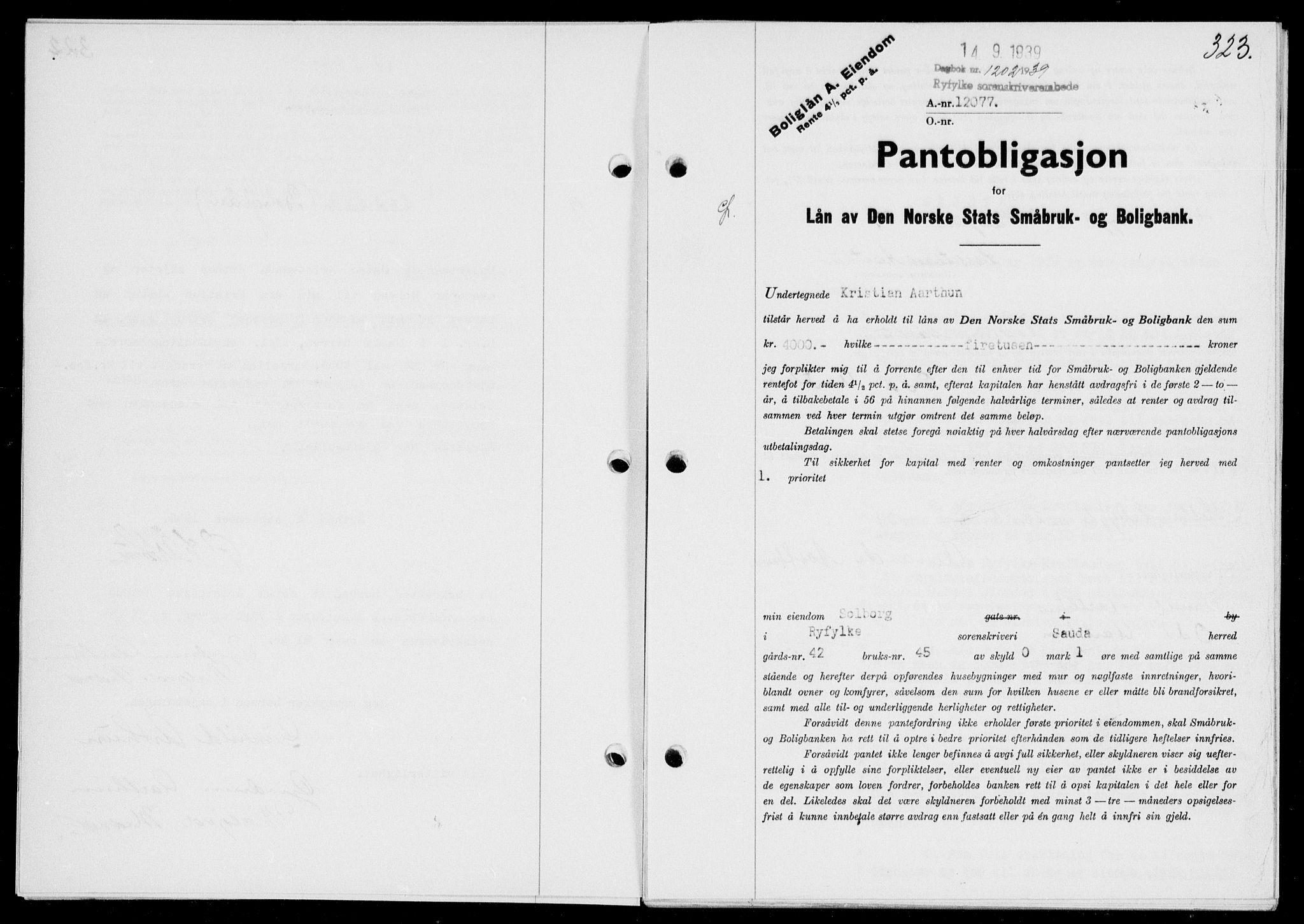 Ryfylke tingrett, SAST/A-100055/001/II/IIB/L0080: Mortgage book no. 59, 1939-1939, Diary no: : 1202/1939