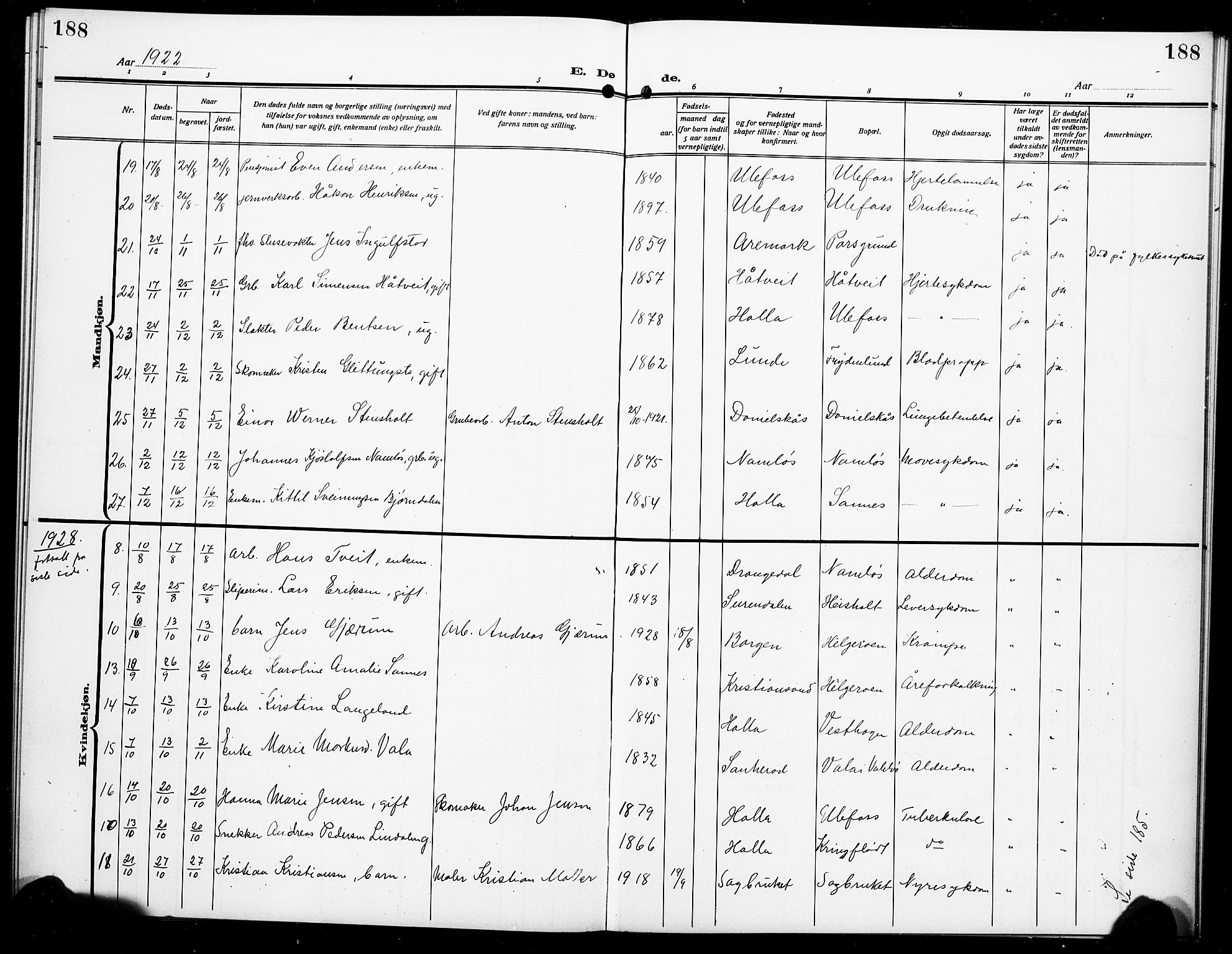 Holla kirkebøker, AV/SAKO-A-272/G/Ga/L0006: Parish register (copy) no. I 6, 1917-1928, p. 188