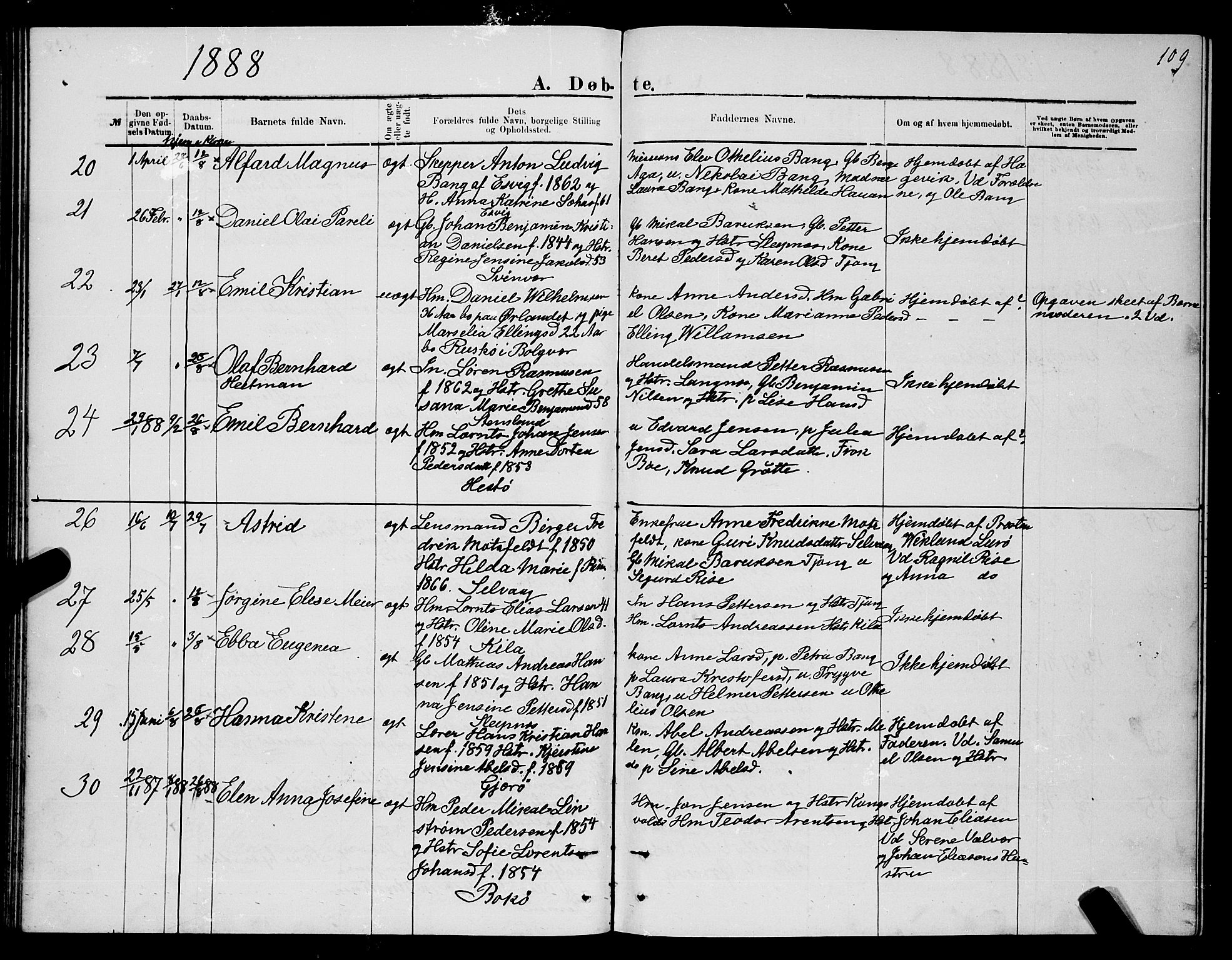 Ministerialprotokoller, klokkerbøker og fødselsregistre - Nordland, SAT/A-1459/841/L0620: Parish register (copy) no. 841C04, 1877-1896, p. 109