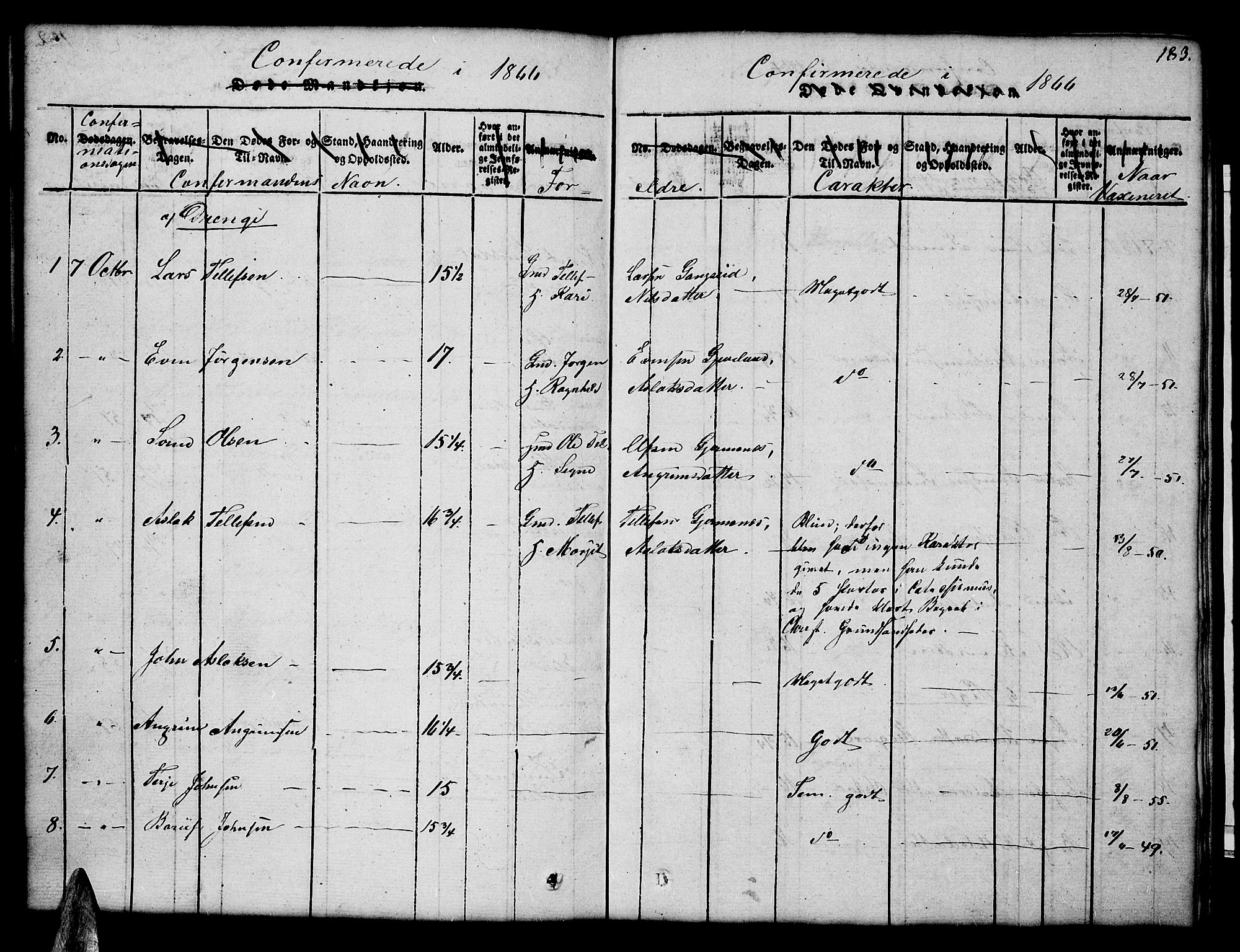 Åmli sokneprestkontor, AV/SAK-1111-0050/F/Fb/Fbc/L0001: Parish register (copy) no. B 1, 1816-1867, p. 183