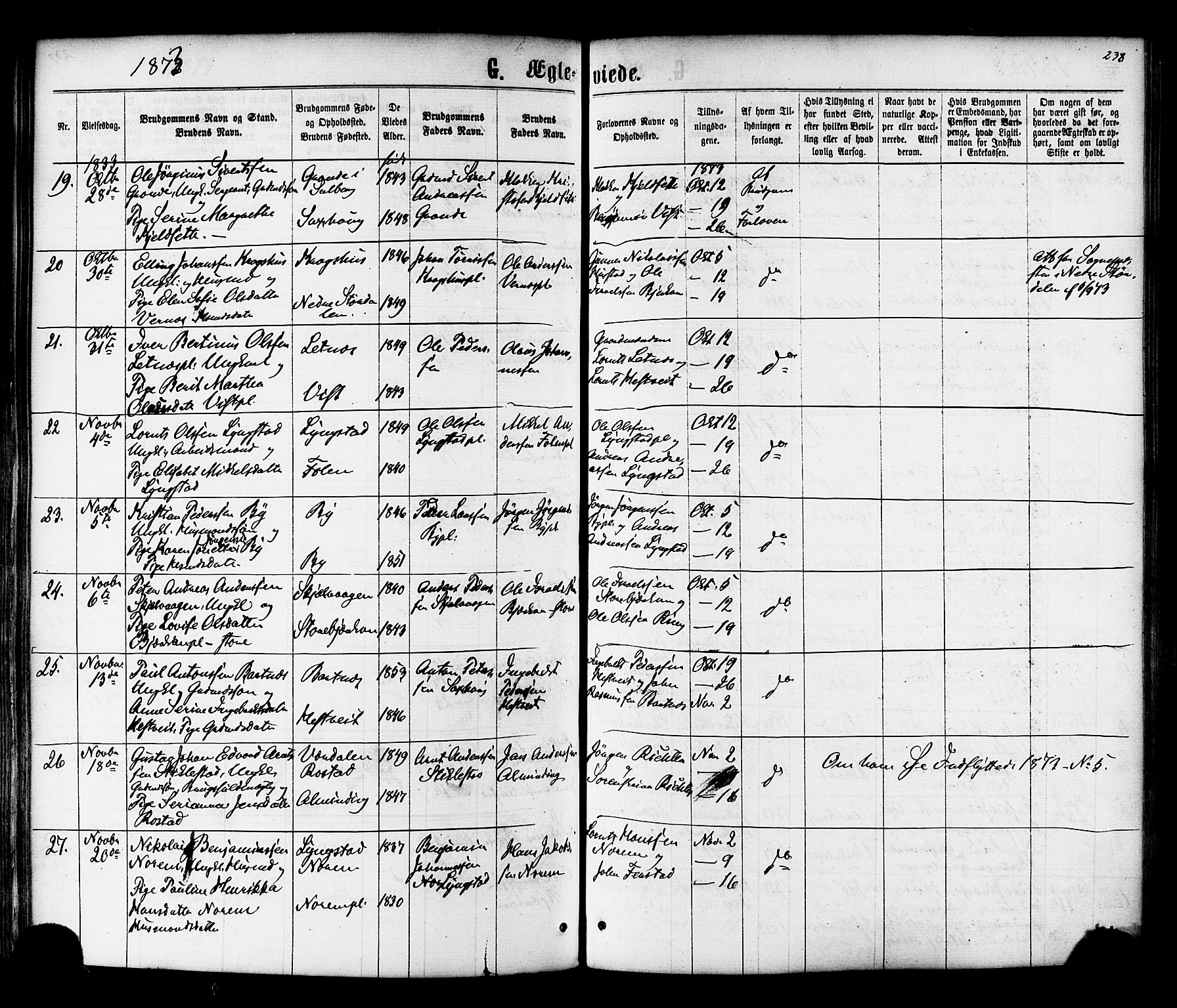 Ministerialprotokoller, klokkerbøker og fødselsregistre - Nord-Trøndelag, SAT/A-1458/730/L0284: Parish register (official) no. 730A09, 1866-1878, p. 238
