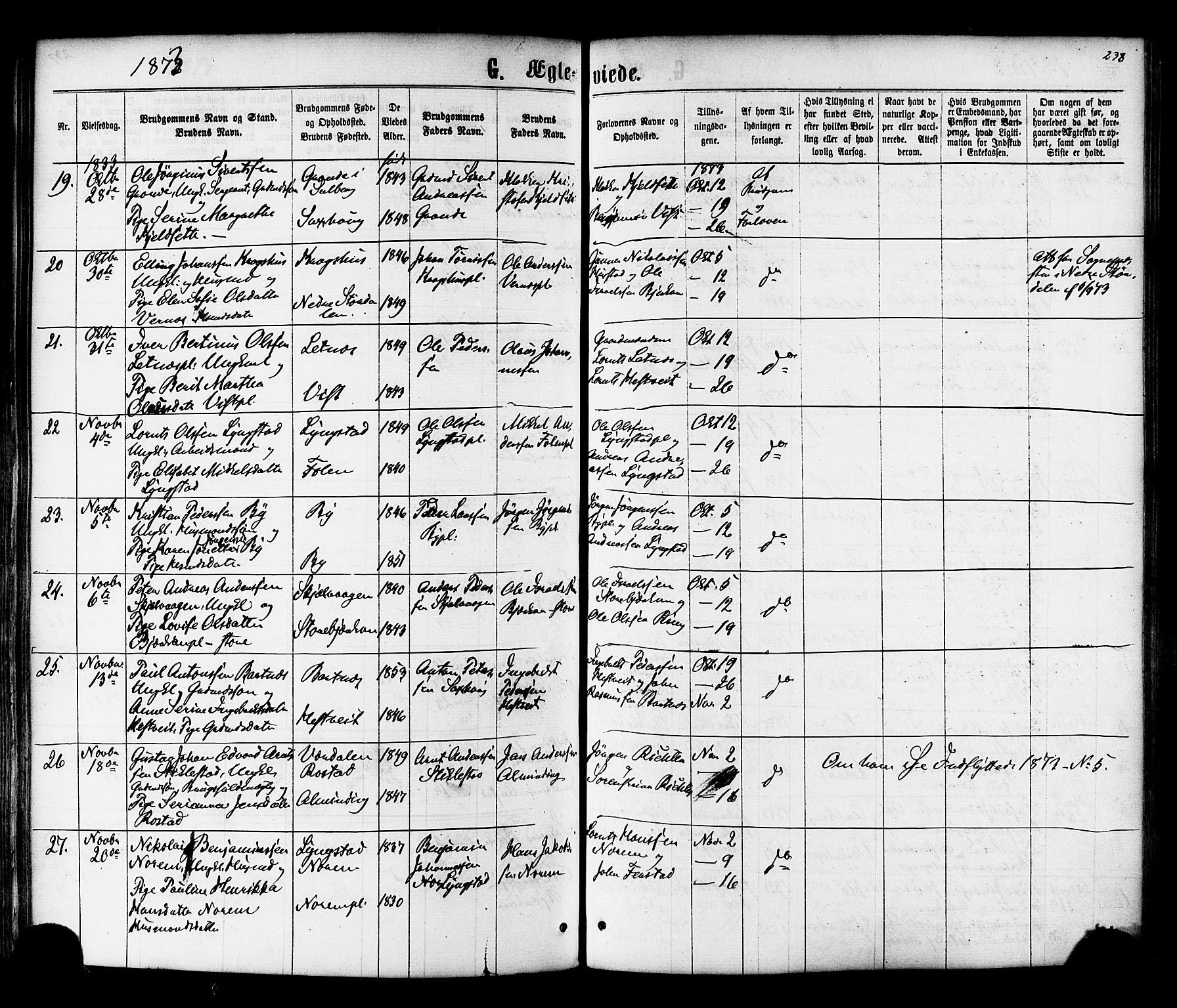 Ministerialprotokoller, klokkerbøker og fødselsregistre - Nord-Trøndelag, AV/SAT-A-1458/730/L0284: Parish register (official) no. 730A09, 1866-1878, p. 238