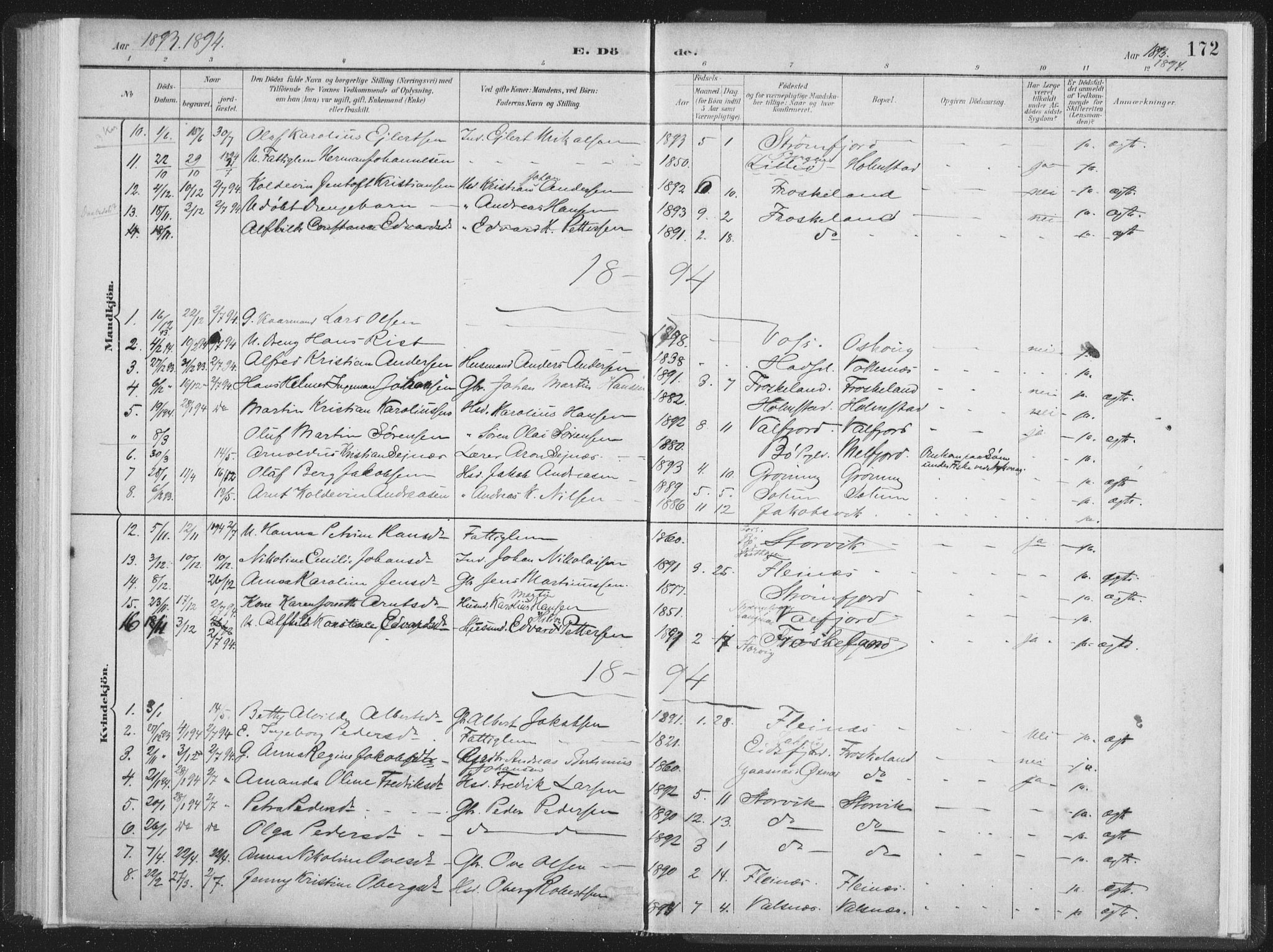 Ministerialprotokoller, klokkerbøker og fødselsregistre - Nordland, SAT/A-1459/890/L1286: Parish register (official) no. 890A01, 1882-1902, p. 172