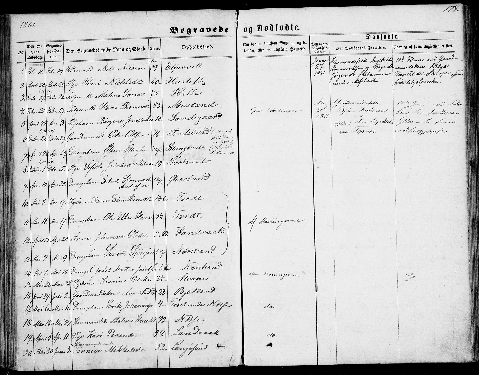 Nedstrand sokneprestkontor, SAST/A-101841/01/IV: Parish register (official) no. A 9, 1861-1876, p. 174