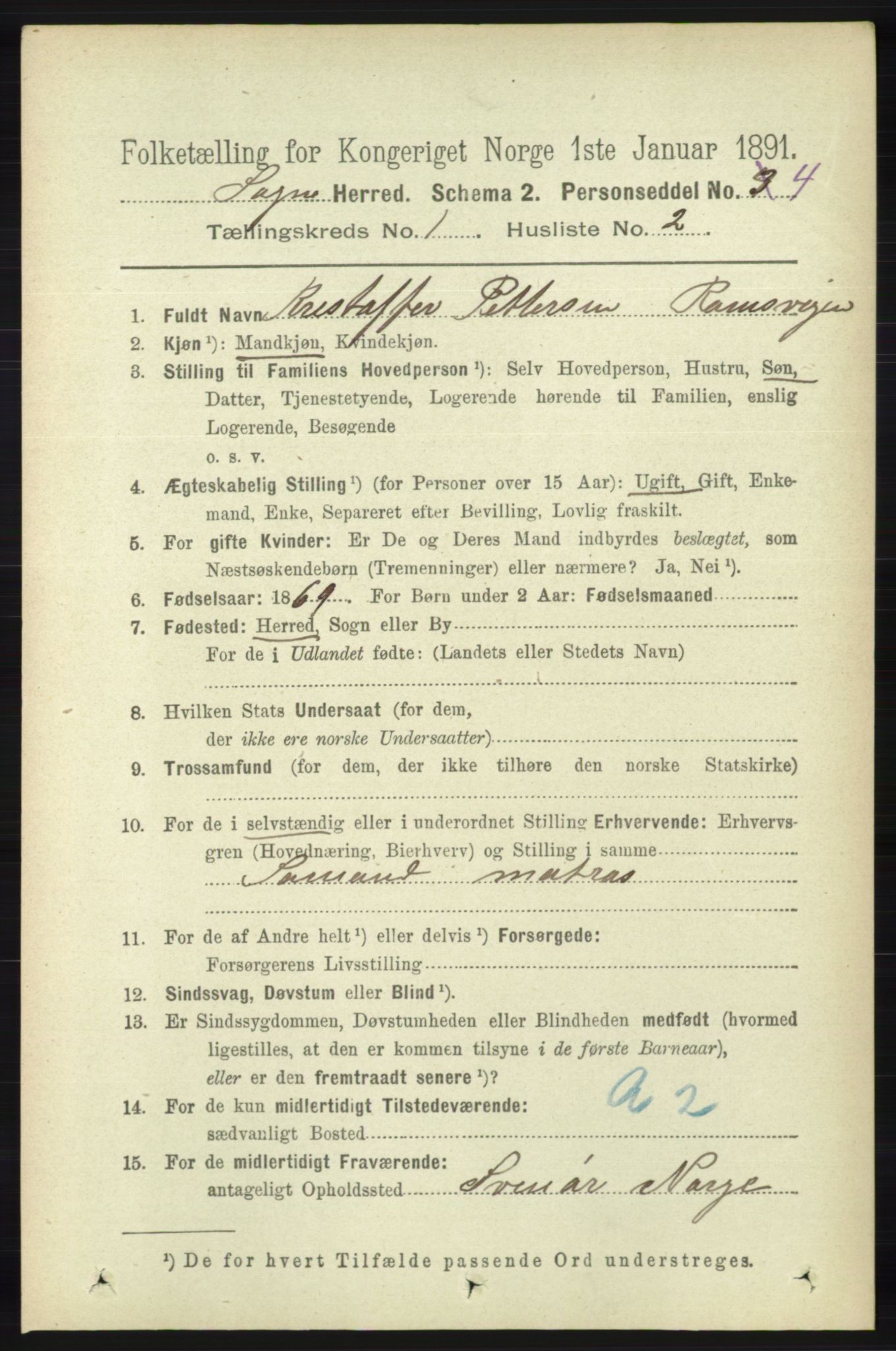 RA, 1891 census for 1018 Søgne, 1891, p. 72