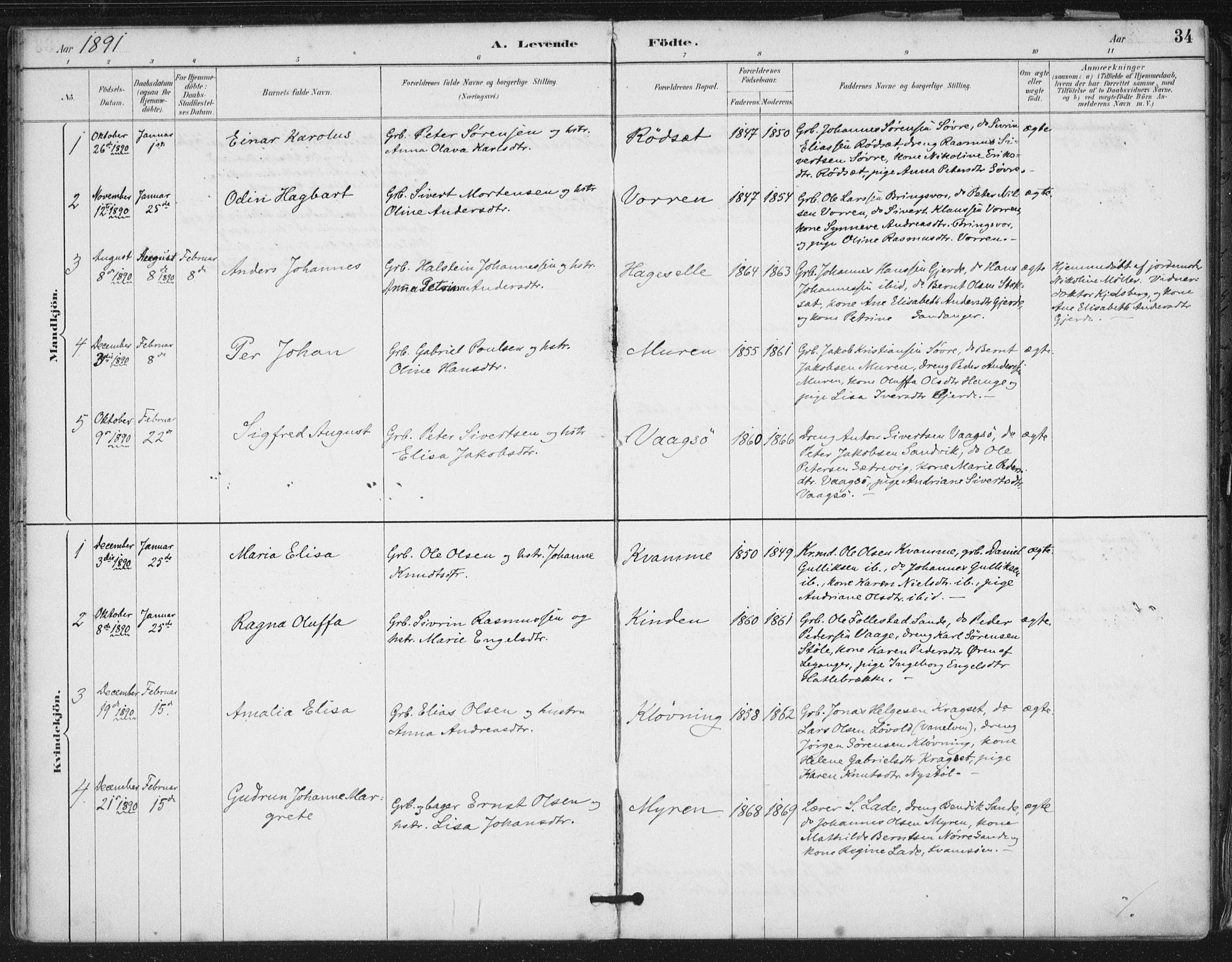 Ministerialprotokoller, klokkerbøker og fødselsregistre - Møre og Romsdal, SAT/A-1454/503/L0037: Parish register (official) no. 503A05, 1884-1900, p. 34