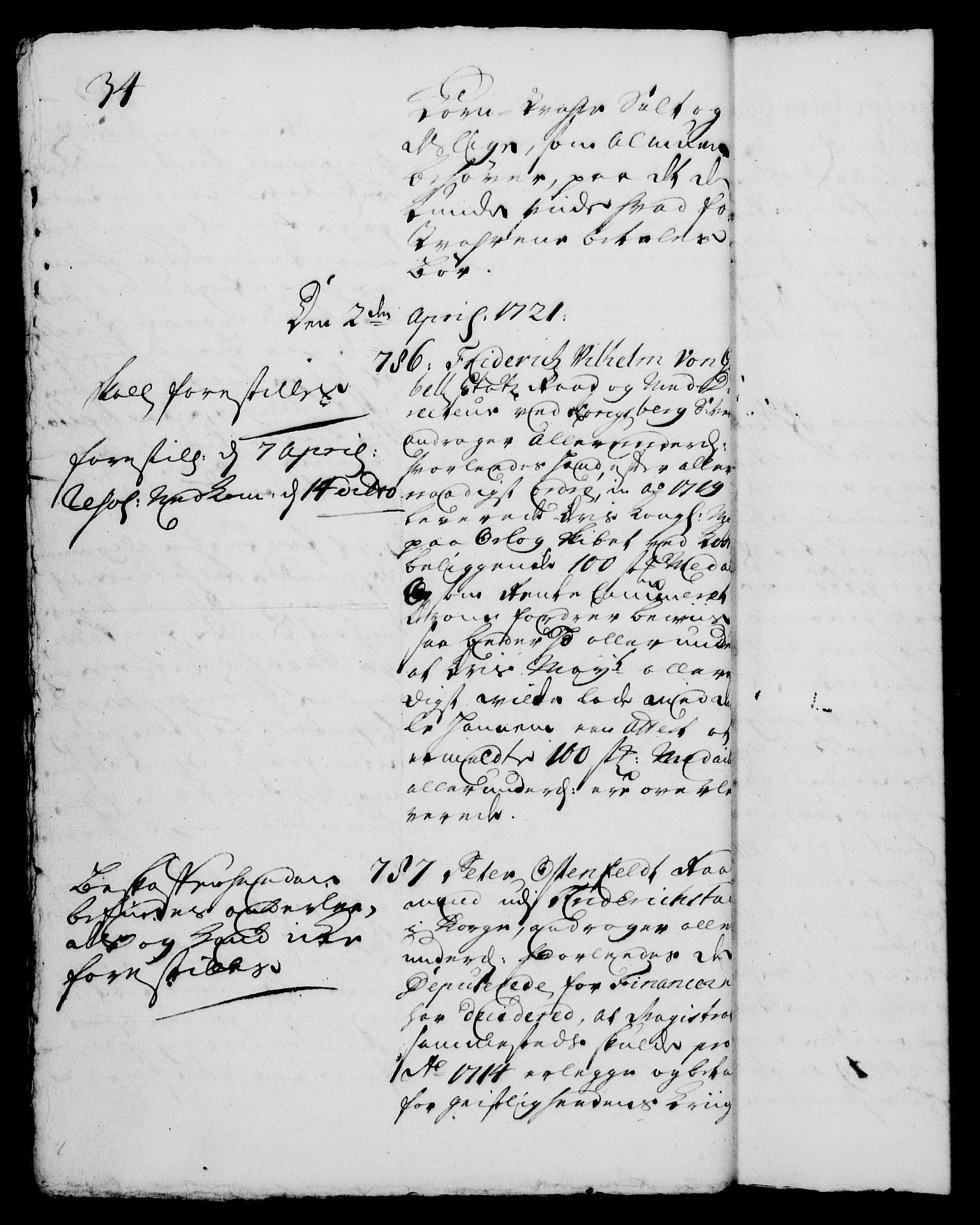 Rentekammeret, Kammerkanselliet, RA/EA-3111/G/Gh/Gha/L0004: Norsk ekstraktmemorialprotokoll, sak. 766-941 (merket RK 53.49), 1721, p. 34