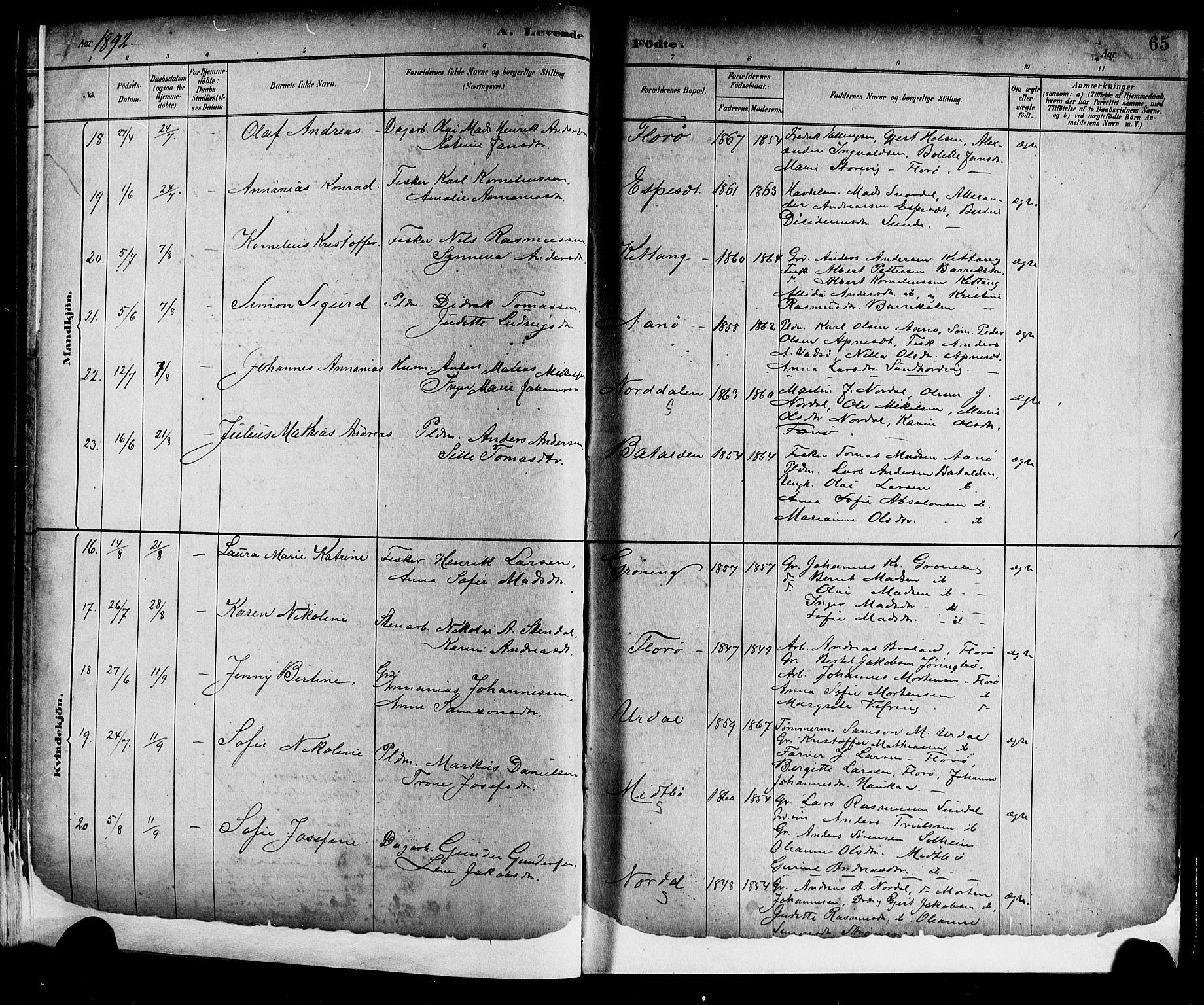 Kinn sokneprestembete, AV/SAB-A-80801/H/Hab/Haba/L0002: Parish register (copy) no. A 2, 1882-1906, p. 65