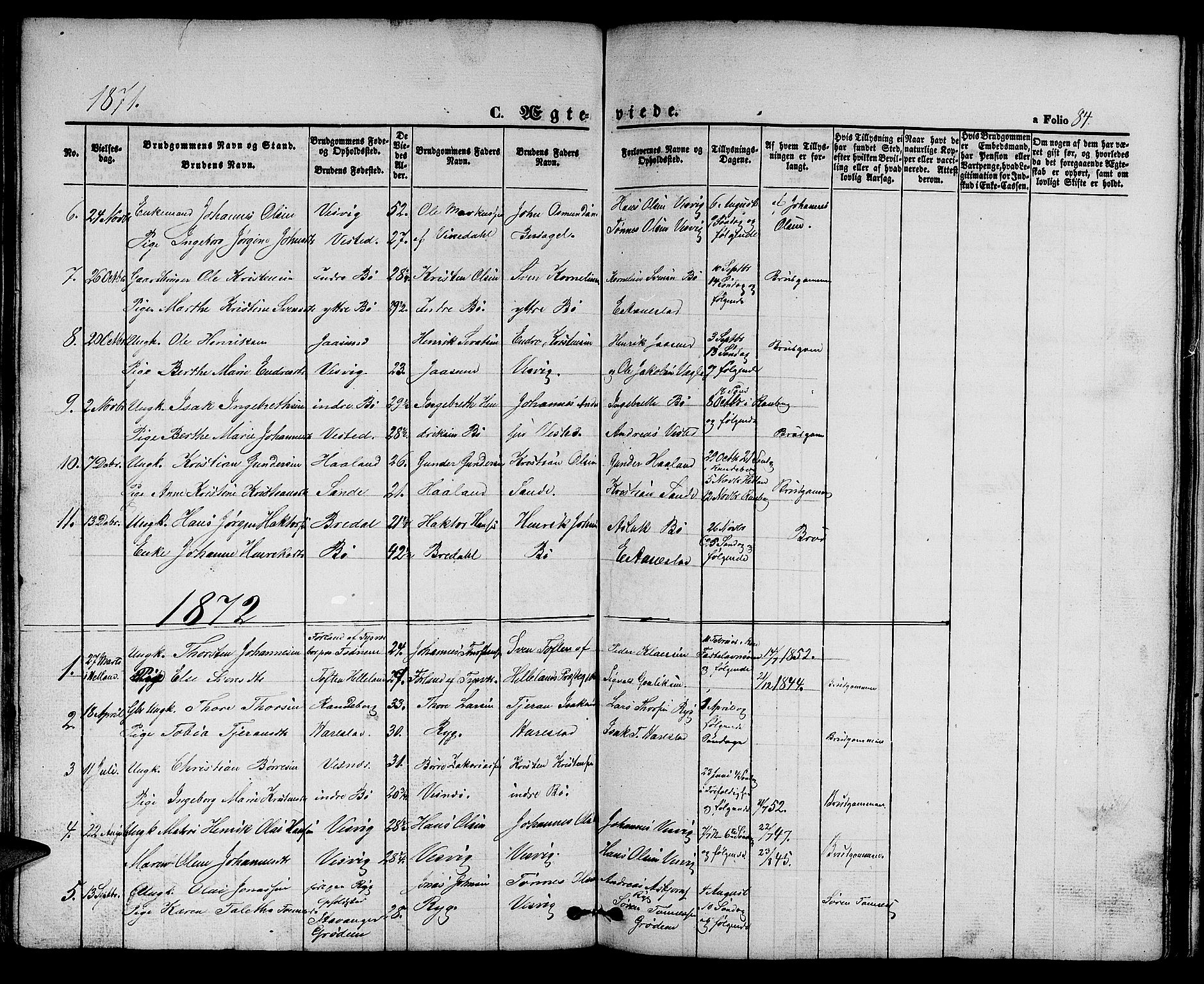 Hetland sokneprestkontor, AV/SAST-A-101826/30/30BB/L0002: Parish register (copy) no. B 2, 1856-1891, p. 84