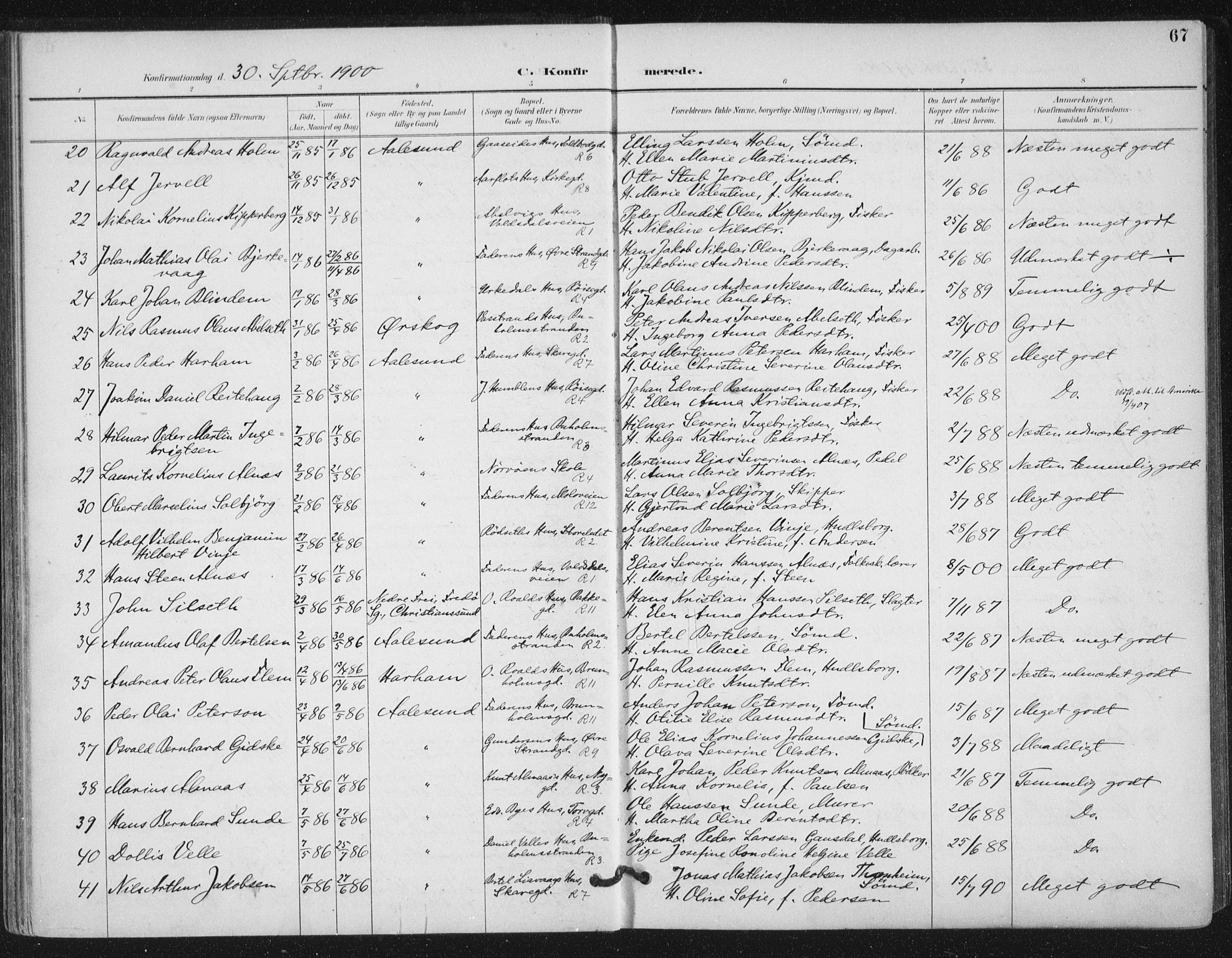 Ministerialprotokoller, klokkerbøker og fødselsregistre - Møre og Romsdal, AV/SAT-A-1454/529/L0457: Parish register (official) no. 529A07, 1894-1903, p. 67