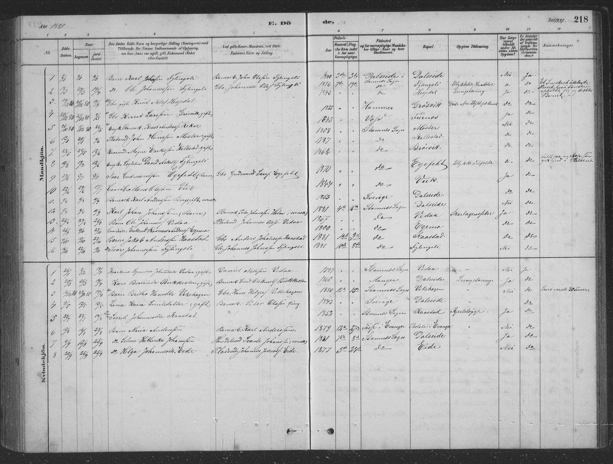 Vaksdal Sokneprestembete, AV/SAB-A-78901/H/Hab: Parish register (copy) no. D 1, 1878-1939, p. 218