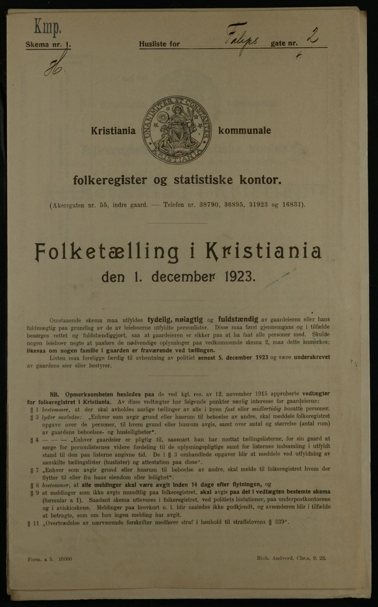 OBA, Municipal Census 1923 for Kristiania, 1923, p. 27318