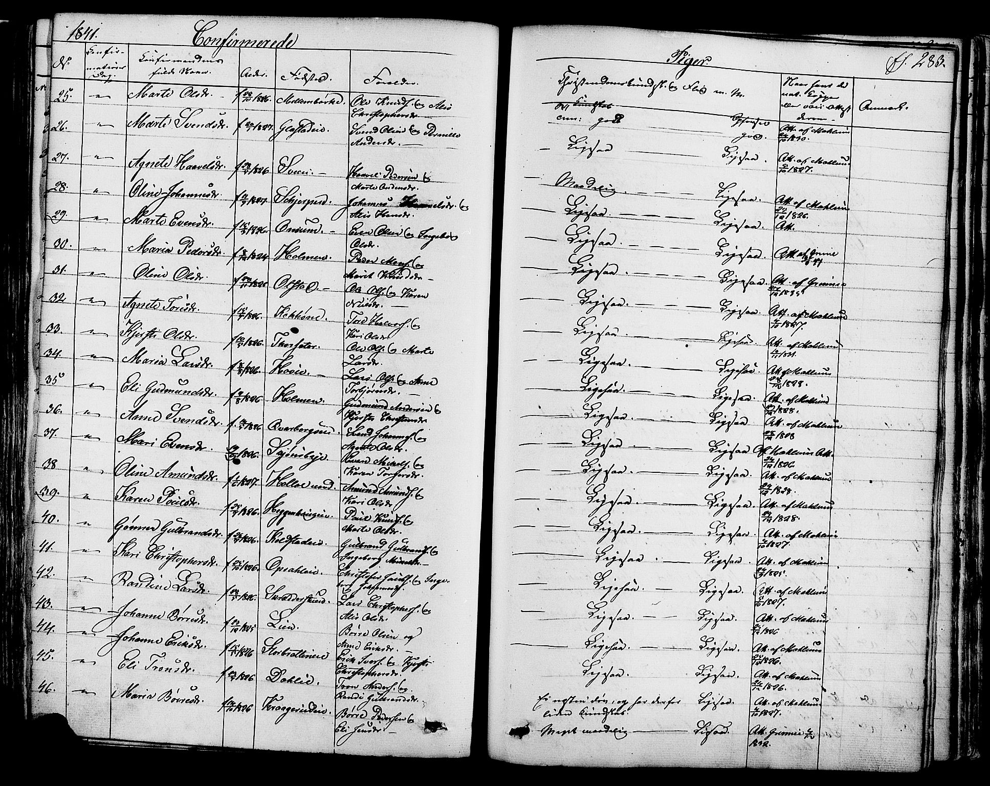 Ringsaker prestekontor, AV/SAH-PREST-014/K/Ka/L0008: Parish register (official) no. 8, 1837-1850, p. 283