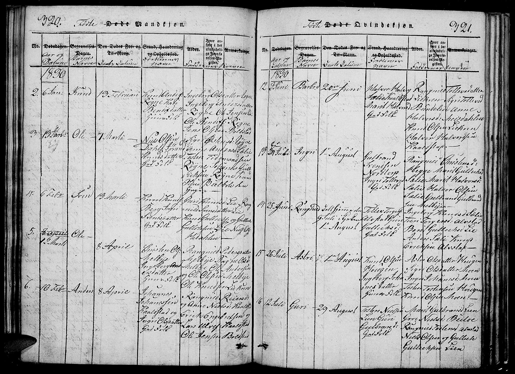 Slidre prestekontor, SAH/PREST-134/H/Ha/Hab/L0002: Parish register (copy) no. 2, 1814-1839, p. 320-321