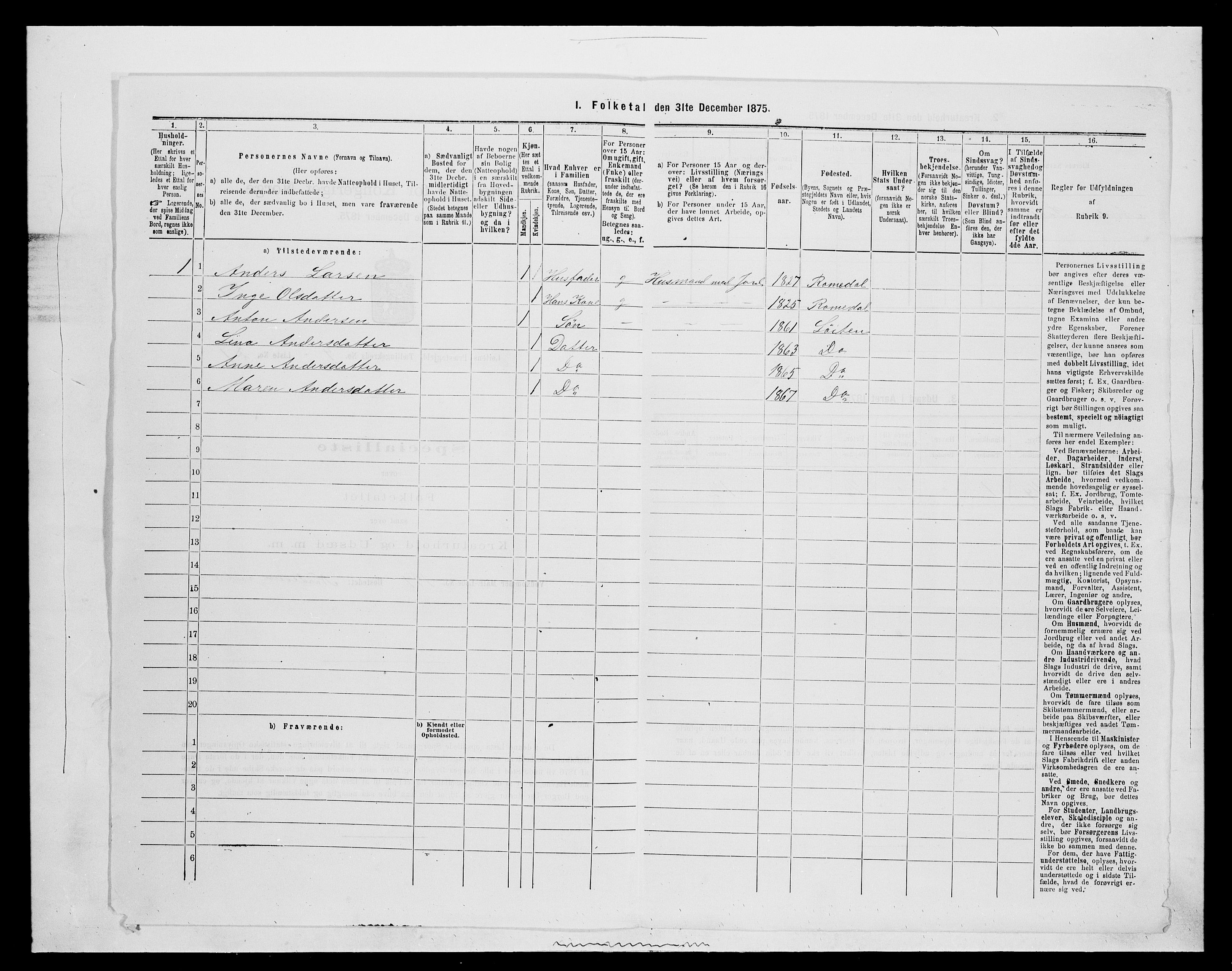 SAH, 1875 census for 0415P Løten, 1875, p. 834